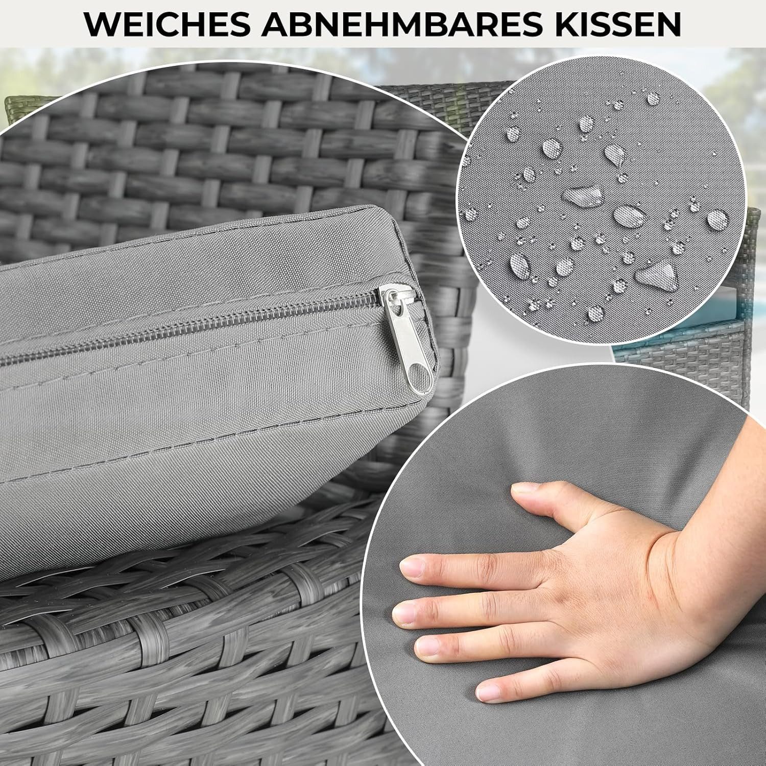 TLGREEN Balkonset Polyrattan Gartenbank 2er Set, (Wetterfest UV-beständig Rattan Sofa Outdoor, mit Tisch & Weichen Sitzkissen), Balkonmöbel für Kleinen Balkon/T – Bild 5 von 5