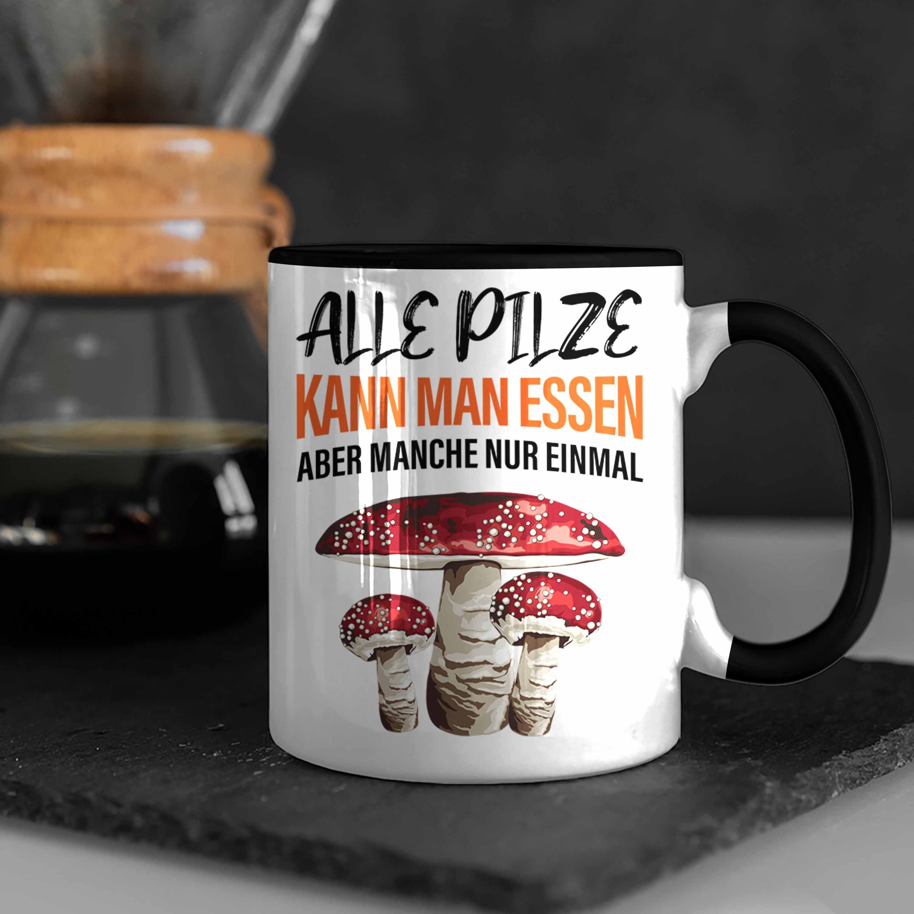 Tasse Kaffeetasse - Tasse Trendation Trendation Pilze Sammeln Geschenkidee Pilzliebhaber Schwarz Pilzsammler Pilzsucher Geschenk