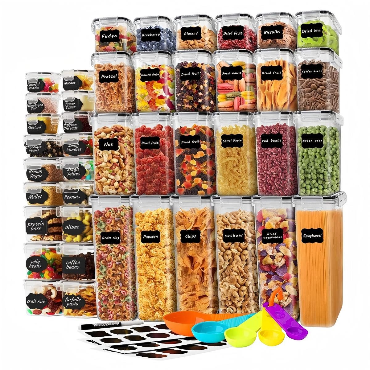 Simloveve Vorratsdose Банки для хранения Set mit Deckel Luftdicht, (BPA Frei Vorratsbehälter Zucker, 42-tlg., Vorratsgläser, vorratsglas, Aufbewahrungsbox Küche), mit Kreidemarker Etiketten und Messbecher