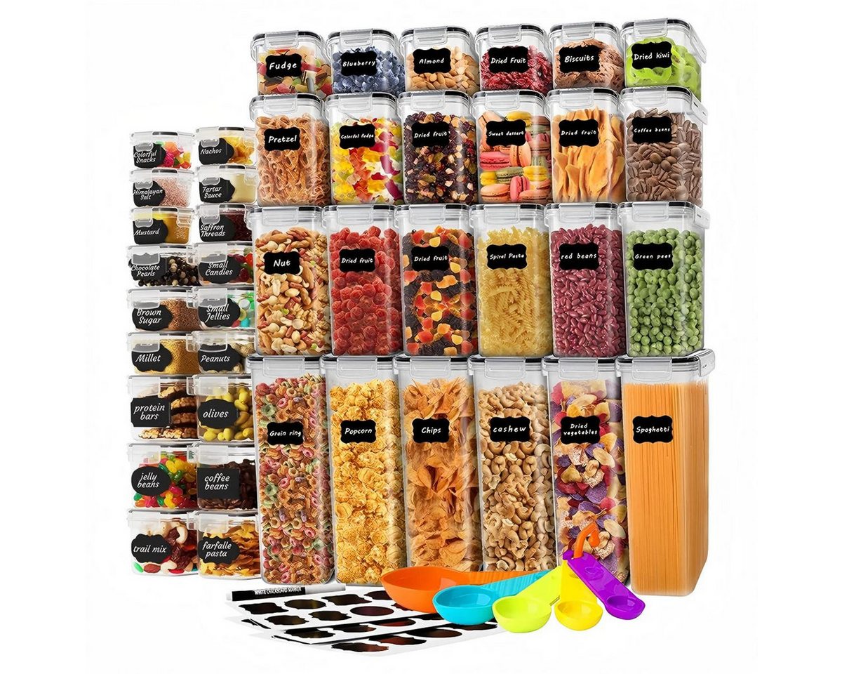 Simloveve Vorratsdose Vorratsdosen Set mit Deckel Luftdicht, (BPA Frei Vorratsbehälter Zucker, 42-tlg., Vorratsgläser, vorratsglas, Aufbewahrungsbox Küche), mit Kreidemarker Etiketten und Messbecher