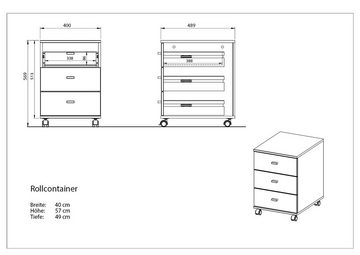 KADIMA DESIGN Container Mobiler Aktenschrank in Weiß/Braun mit Rollen 40 x 57 x 49