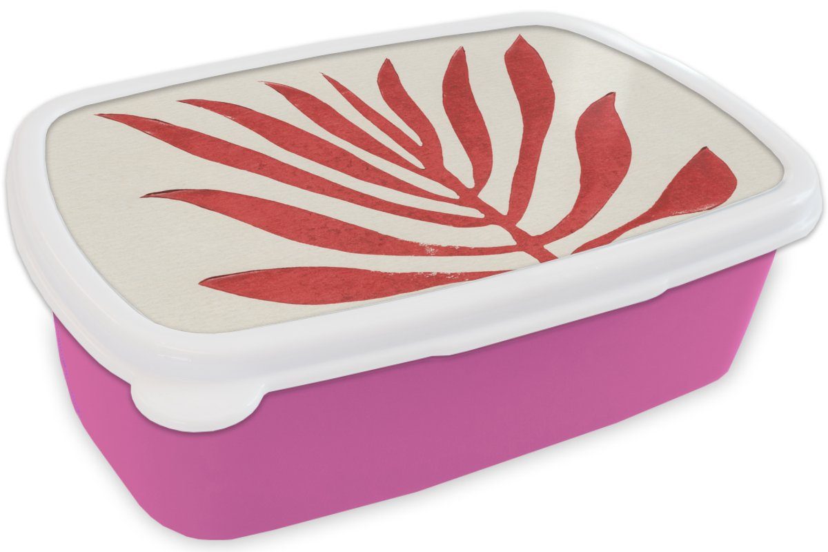 Brotbox Kinder, Mädchen, (2-tlg), Kunststoff - Rot MuchoWow Lunchbox - Blätter Erwachsene, Pflanze Snackbox, für Abstrakt, Brotdose - Kunststoff, rosa