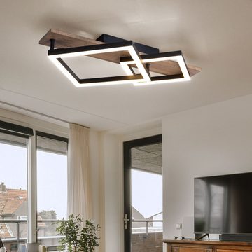 Globo LED Deckenleuchte, LED-Leuchtmittel fest verbaut, Warmweiß, LED Deckenlampe Wohnzimmerleuchte Holzoptik Metall schwarz L 47,5 cm