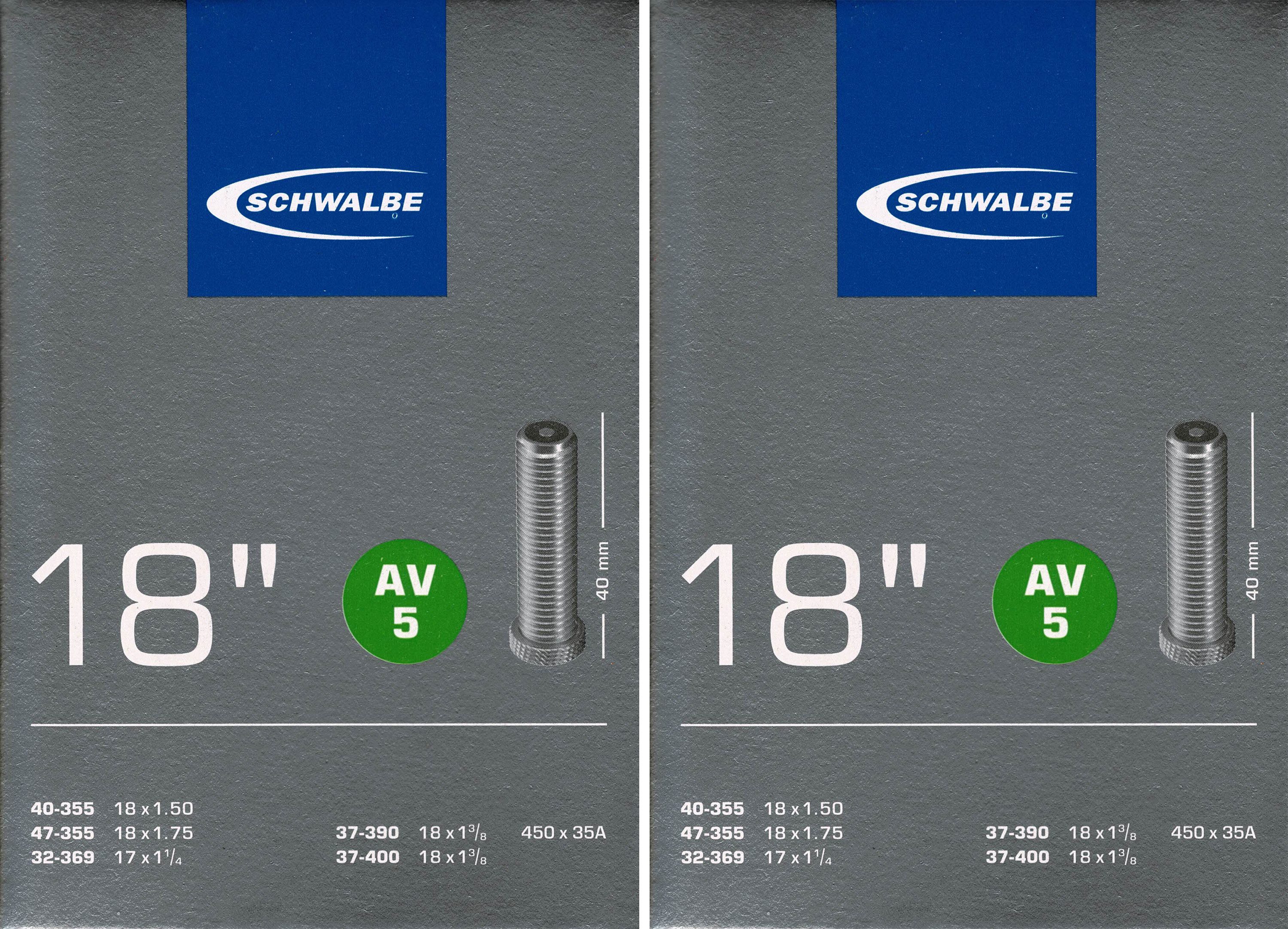 Fahrradschlauch 2x Schwalbe AV 5 Schlauch 18" 40/47-355 Autoventil 40mm AV5 37-390