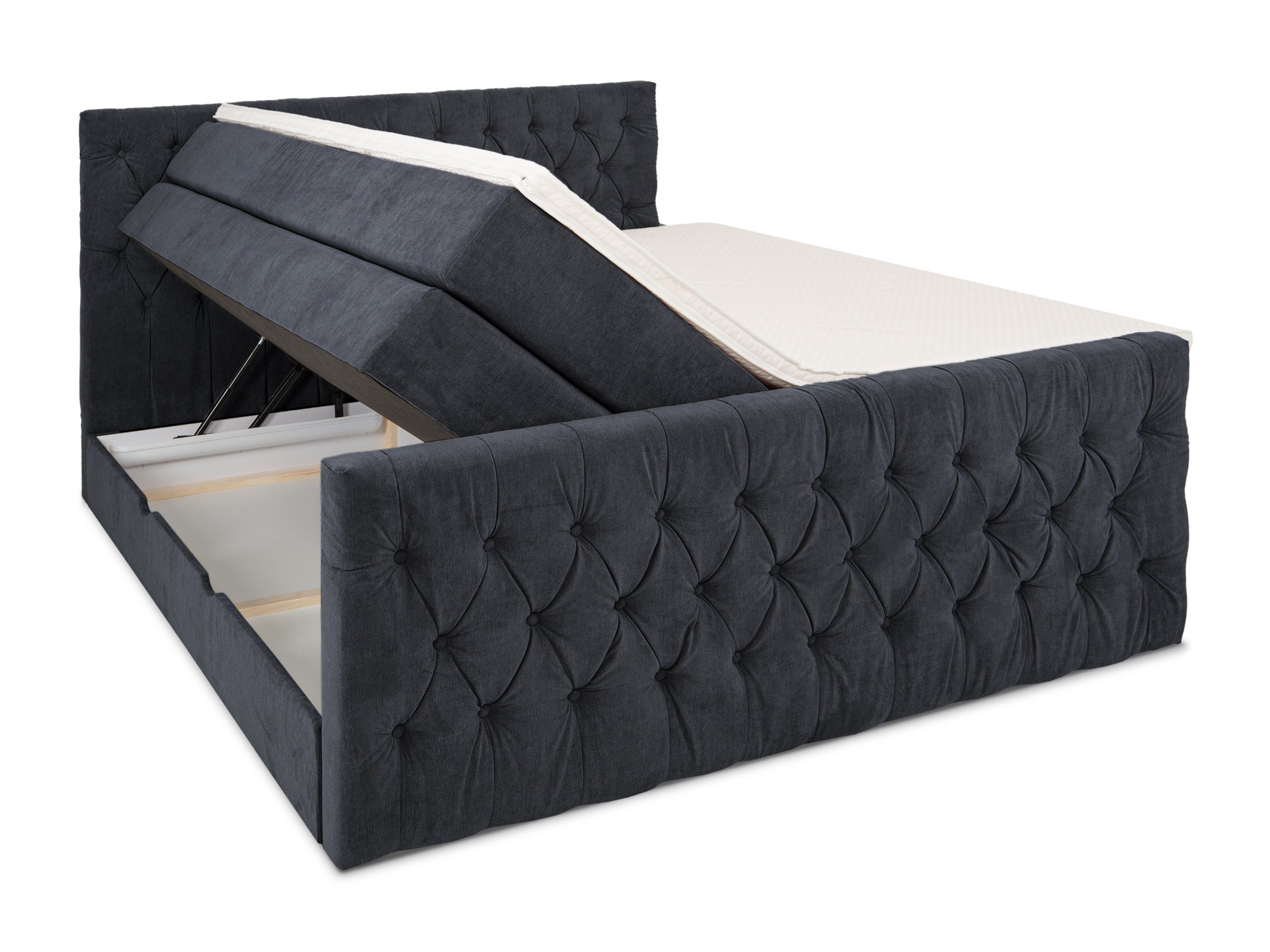 cm Kaltschaum-Topper Bettkasten dunkelblau mit 6 und wonello Boxspringbett London,