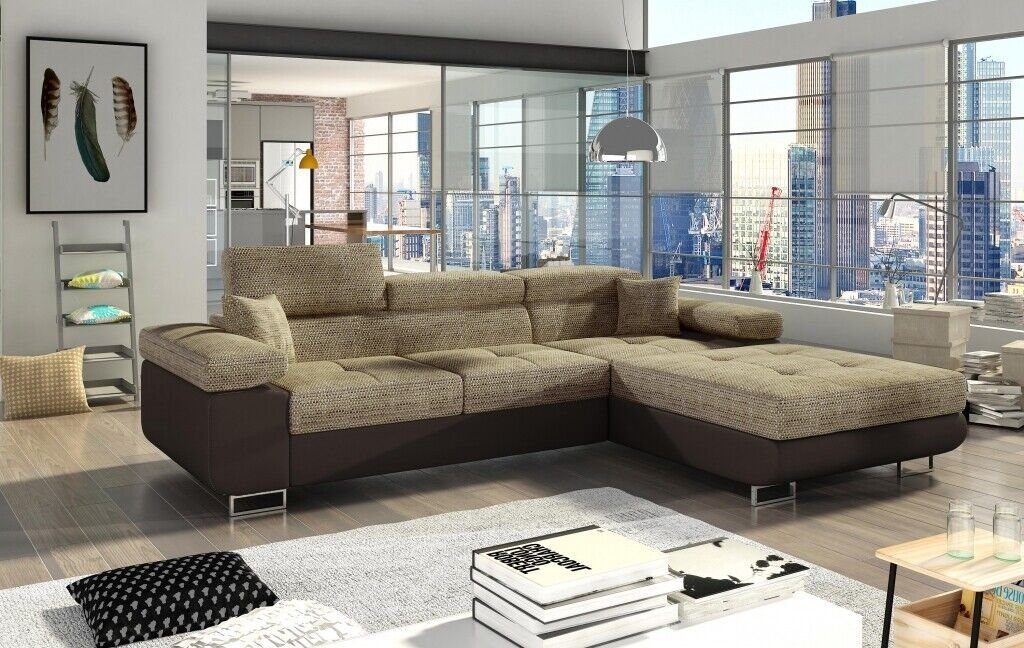 JVmoebel Ecksofa Moderne Graue Wohnlandschaft L-Form Sofa luxus Eck-Couch Neu, Made in Europe Beige/Braun