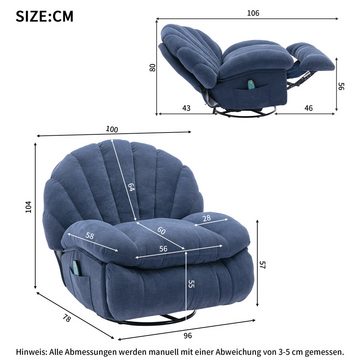 Ulife TV-Sessel 360° drehbarer Relaxsessel mit gepolsterten Arm- und Rückenlehnen, Massagesessel Fernsehsessel, mit Wärme Massagefunktion und 2 Taschen