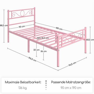 Yaheetech Bettgestell Metallbett, Einzelbett/Doppelbett Metallbettrahmen