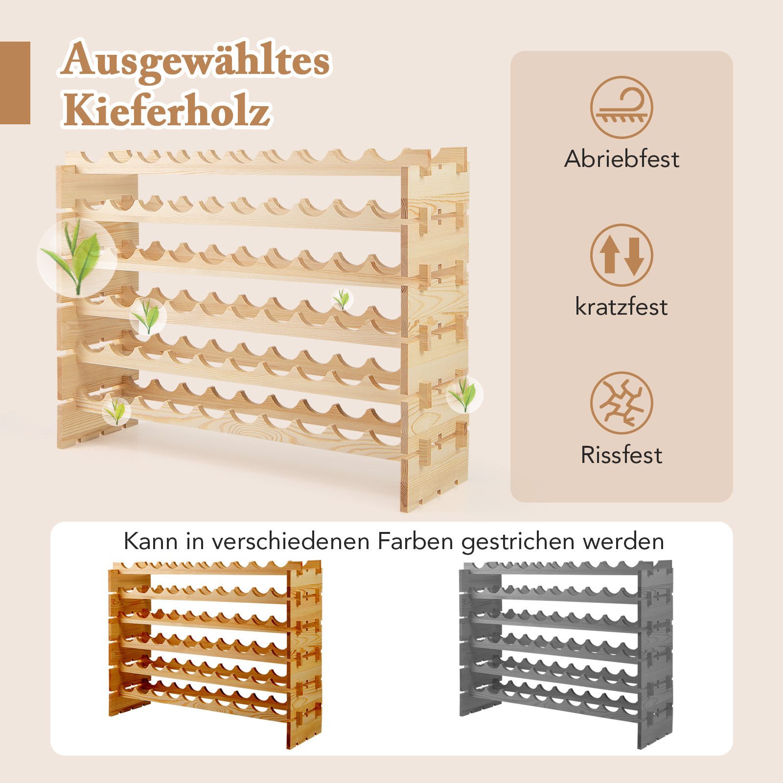 KOMFOTTEU Weinregal, stapelbar, Flaschenregal mit 6 Ebenen für 60 Flaschen