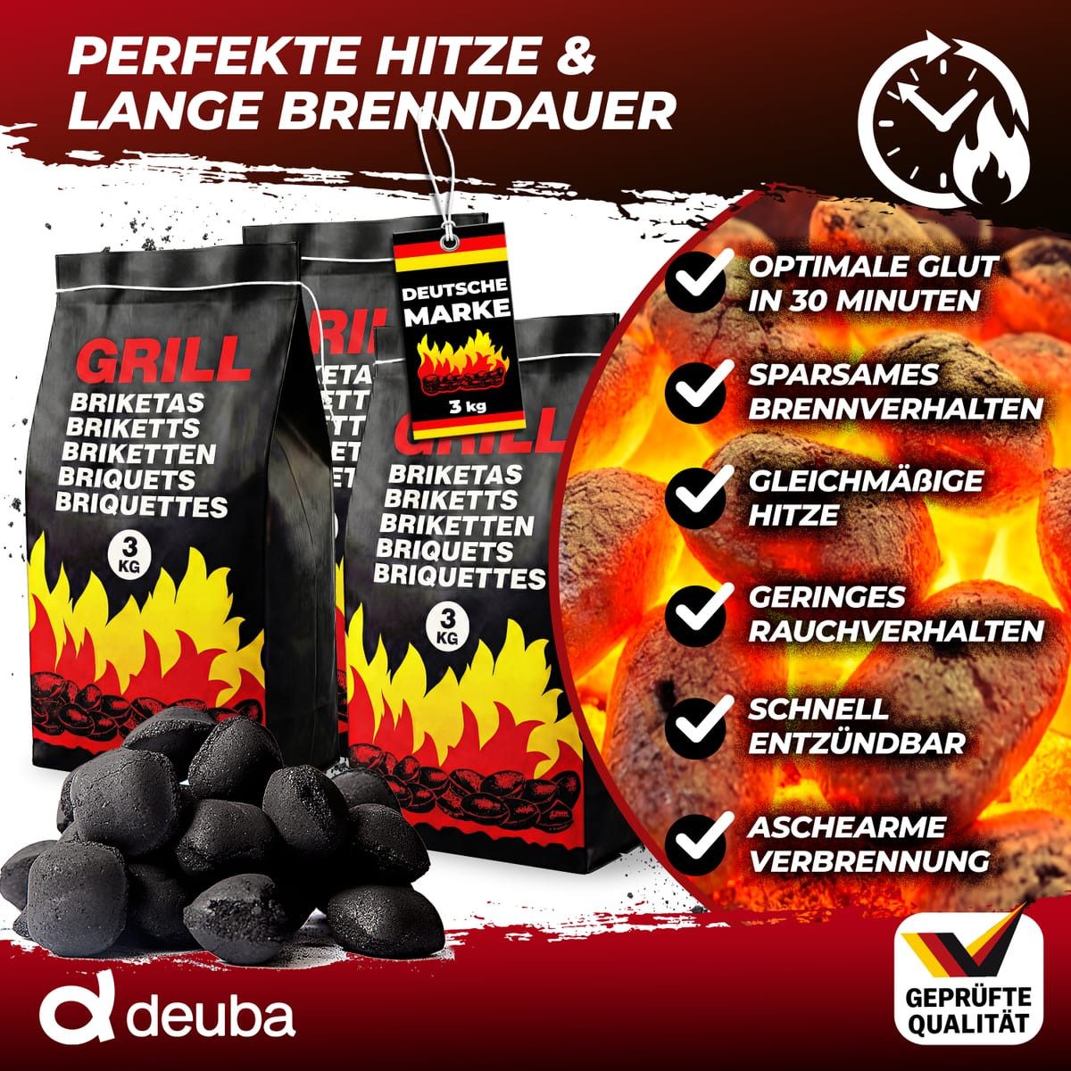 Holzkohlegrill, Grillbriketts 27kg Holzkohle 9 x 3kg Grillkohle Holzkohlebriketts