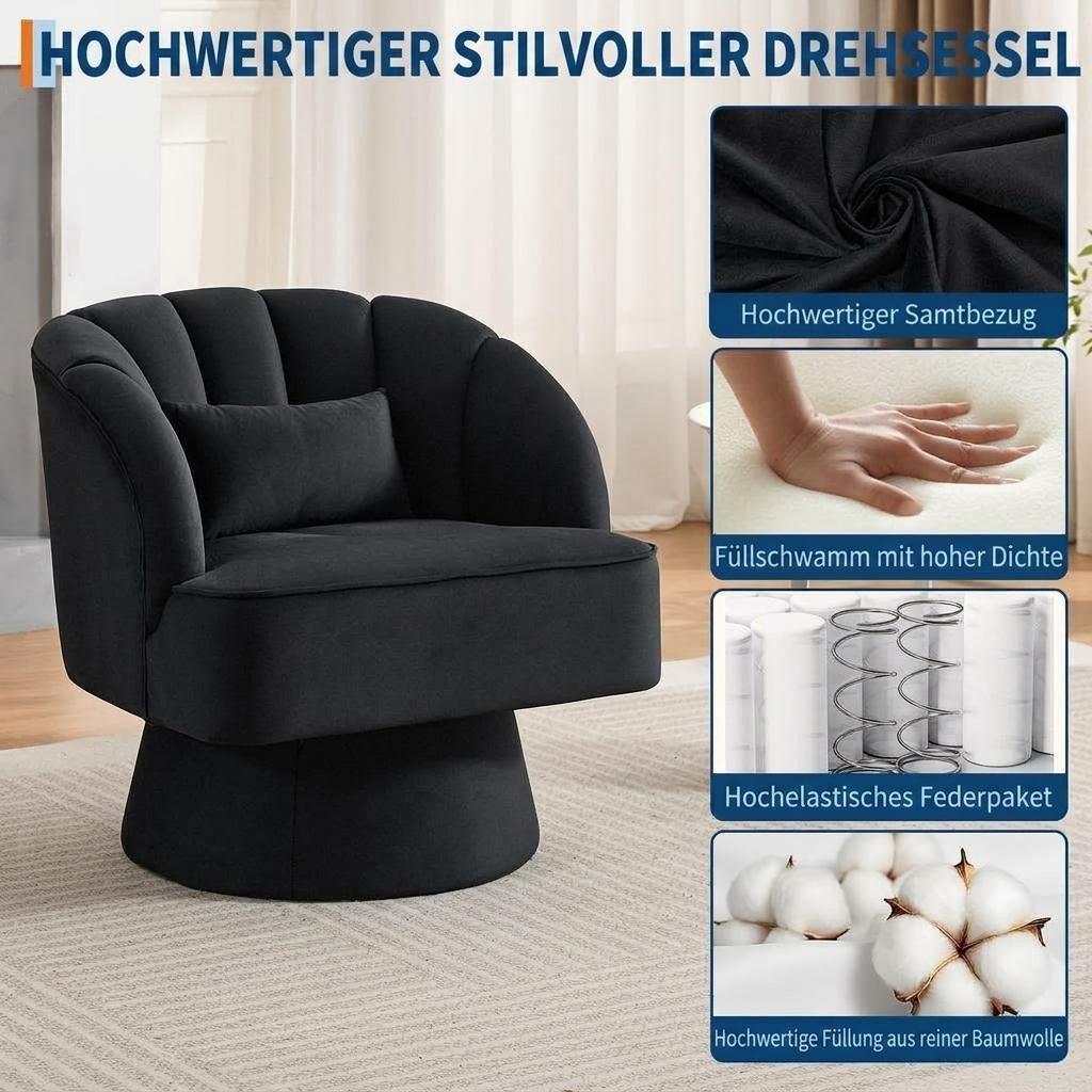 GarveeMore Drehsessel 360-Grad-Sessel mit Samtpolsterung,bequemer runder Loungesessel, gestreifter Rückenlehne und Samtpolsterung,für Wohnzimmer,Schlafzimmer – Bild 4 von 5