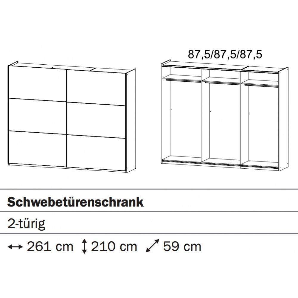 Eiche rauch cm Grau Schwebetürenschrank Kleiderschrank Schiebetürenschrank 261 Schlafzimmerschrank Oslo/SOMO / Schwebetüren