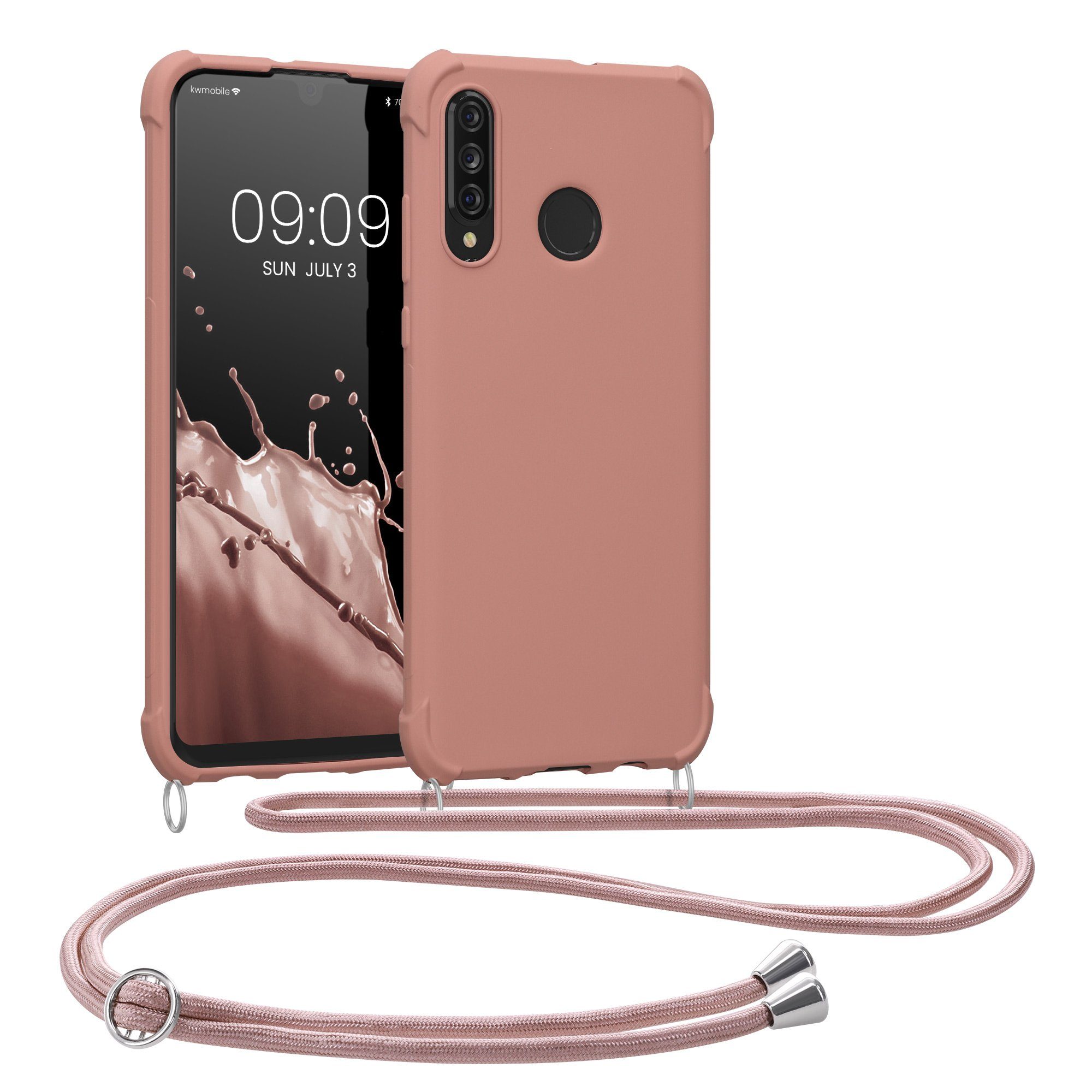 kwmobile Handyhülle Hülle für Huawei P30 Lite, mit Metall Kette zum Umhängen - Silikon Handy Cover Case Schutzhülle