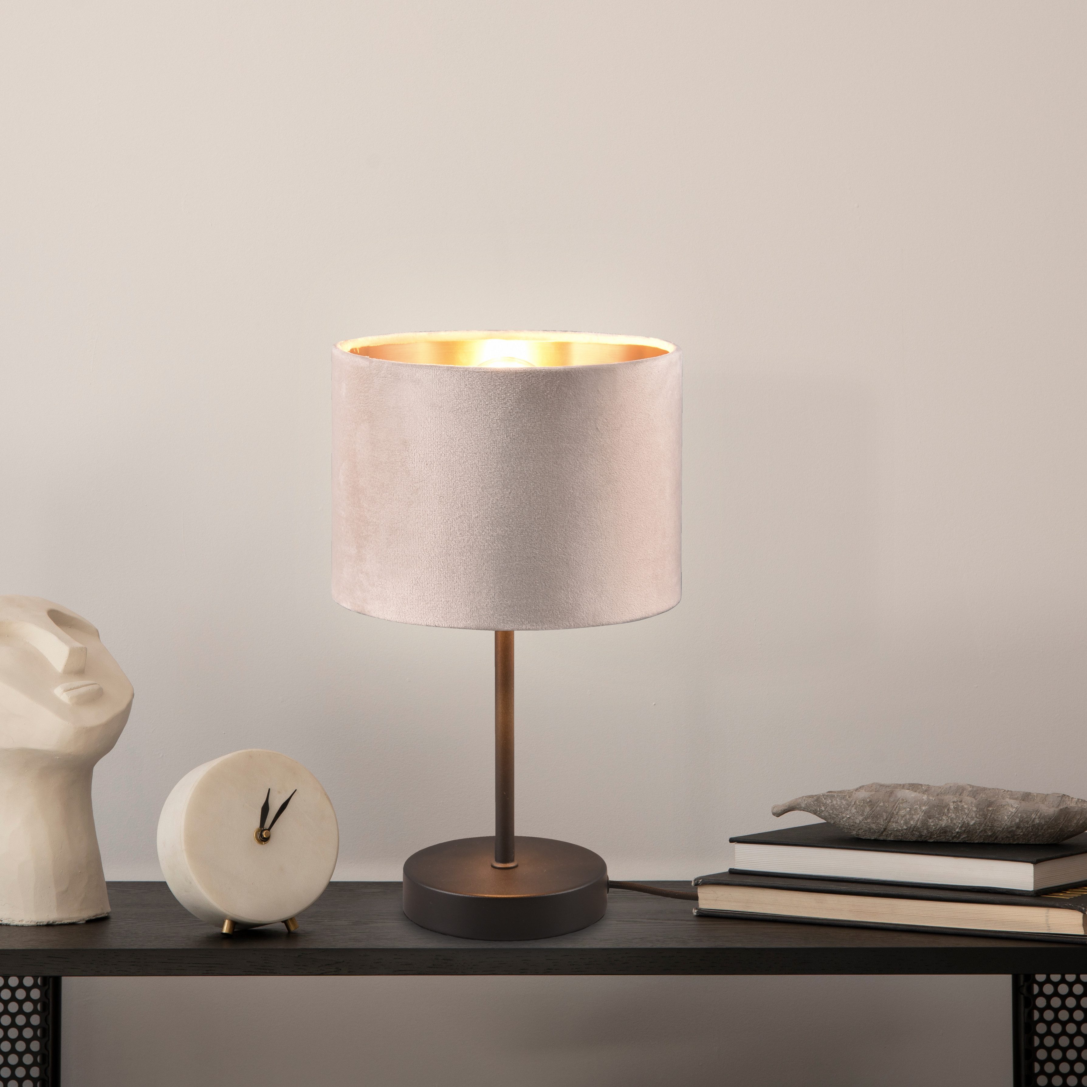 my home Schreibtischlampe JOSIE, Tischlampe mit Samtschirm beige / innen go günstig online kaufen