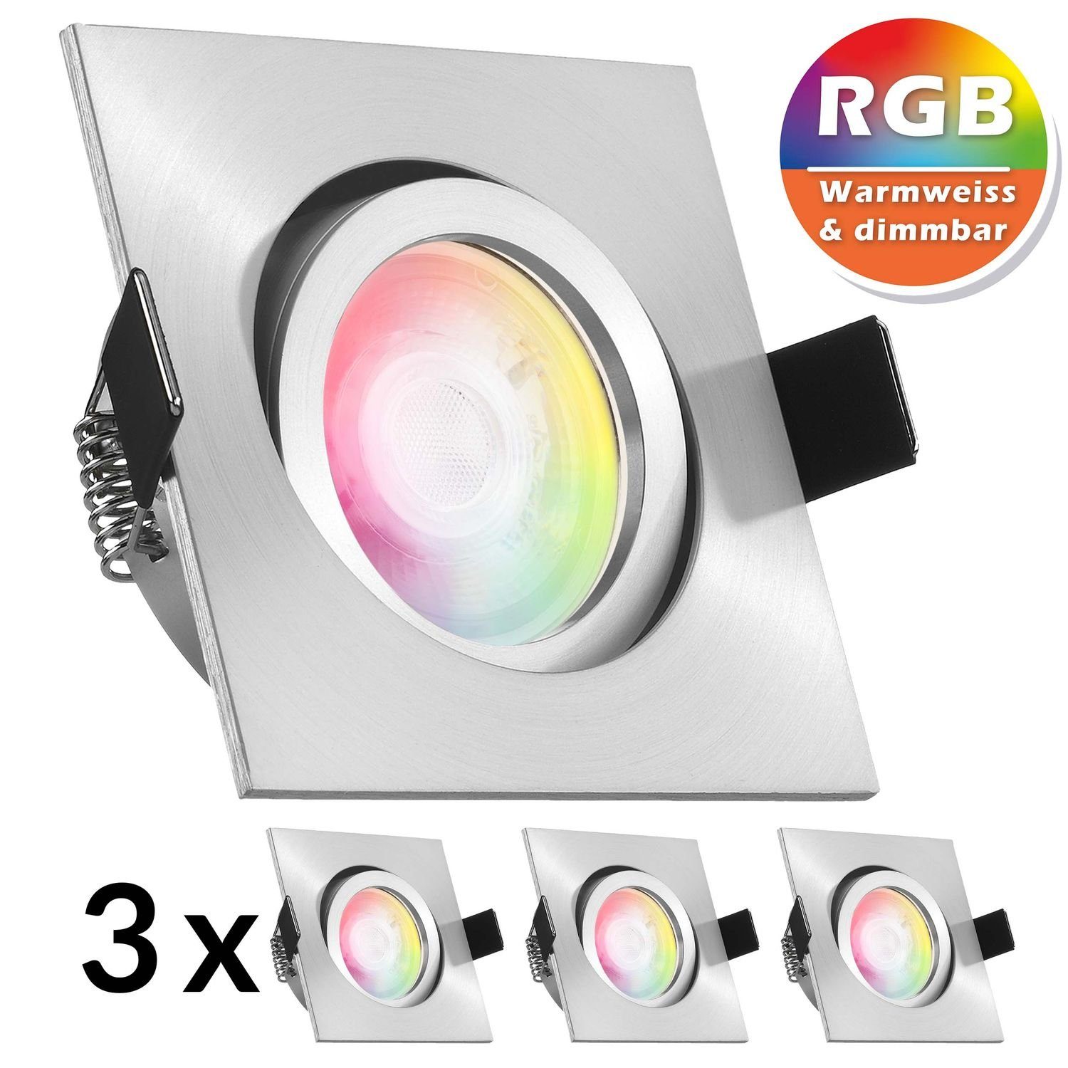 LEDANDO LED Einbaustrahler 3er RGB LED Einbaustrahler Set extra flach in aluminium matt mit 3W LE | Strahler