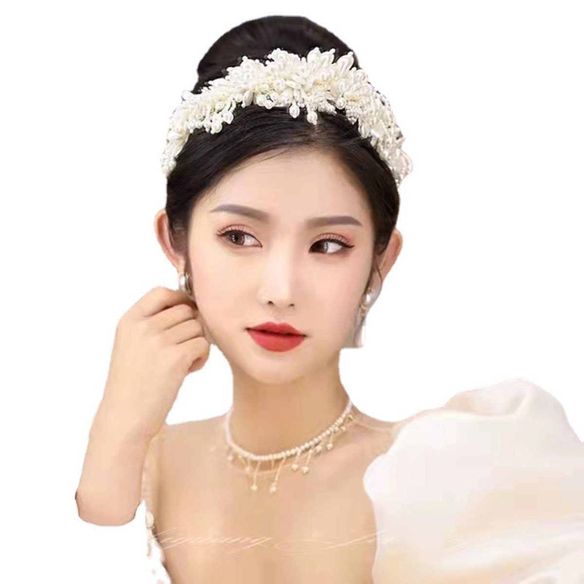 yozhiqu Haarband Braut-Stirnband, mehrschichtiges Perlen-Schwergewebe, 1-tlg., Dinner-Party-Prinzessin-Hochsteckkleid-Accessoires