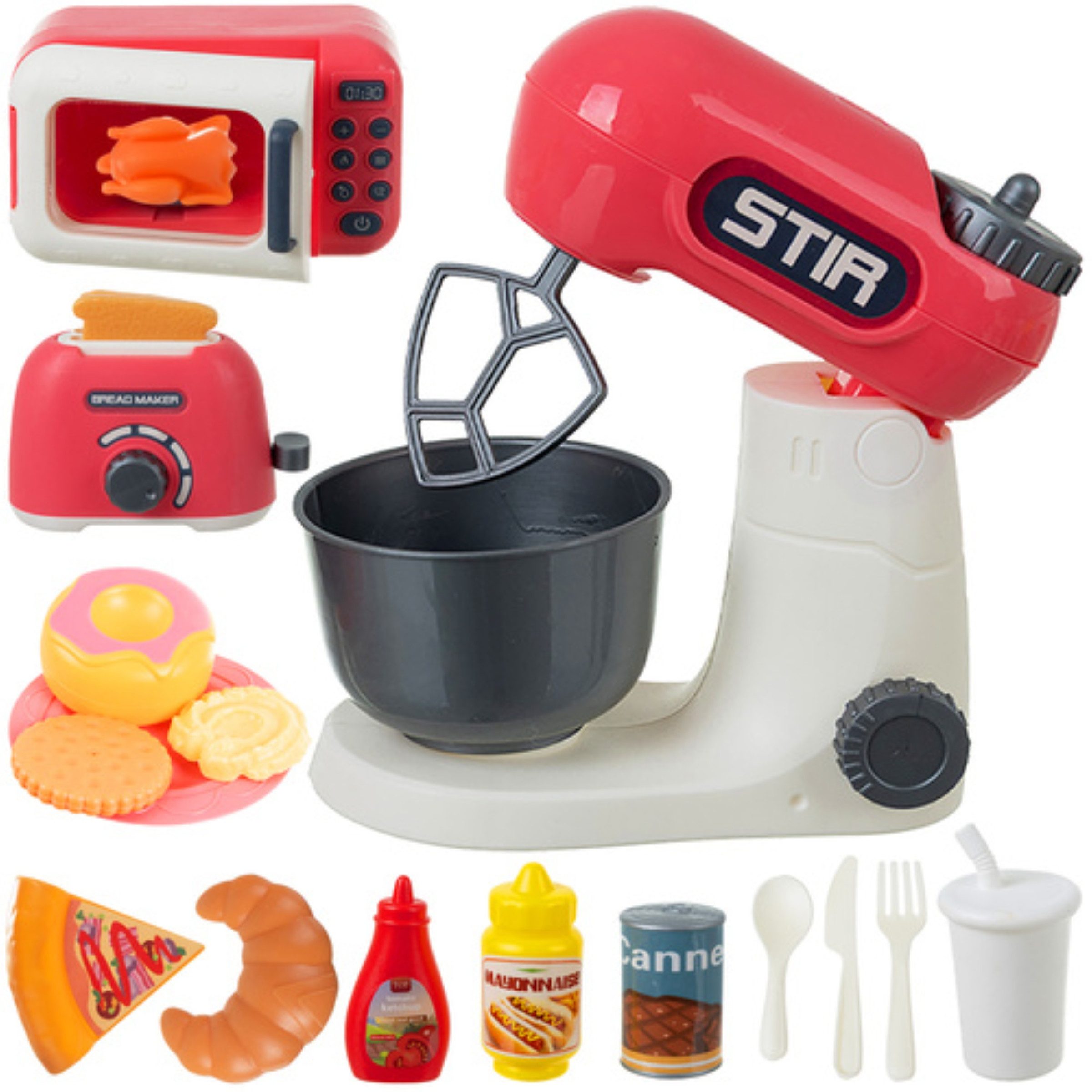 KRUZZEL Spielküche Spielküche Zubehör Set 26 Teile Kinderküche Rollenspiel Küche, 26 Teile Mixer Toaster Mikrowelle Geschirr Zubehör Kinder