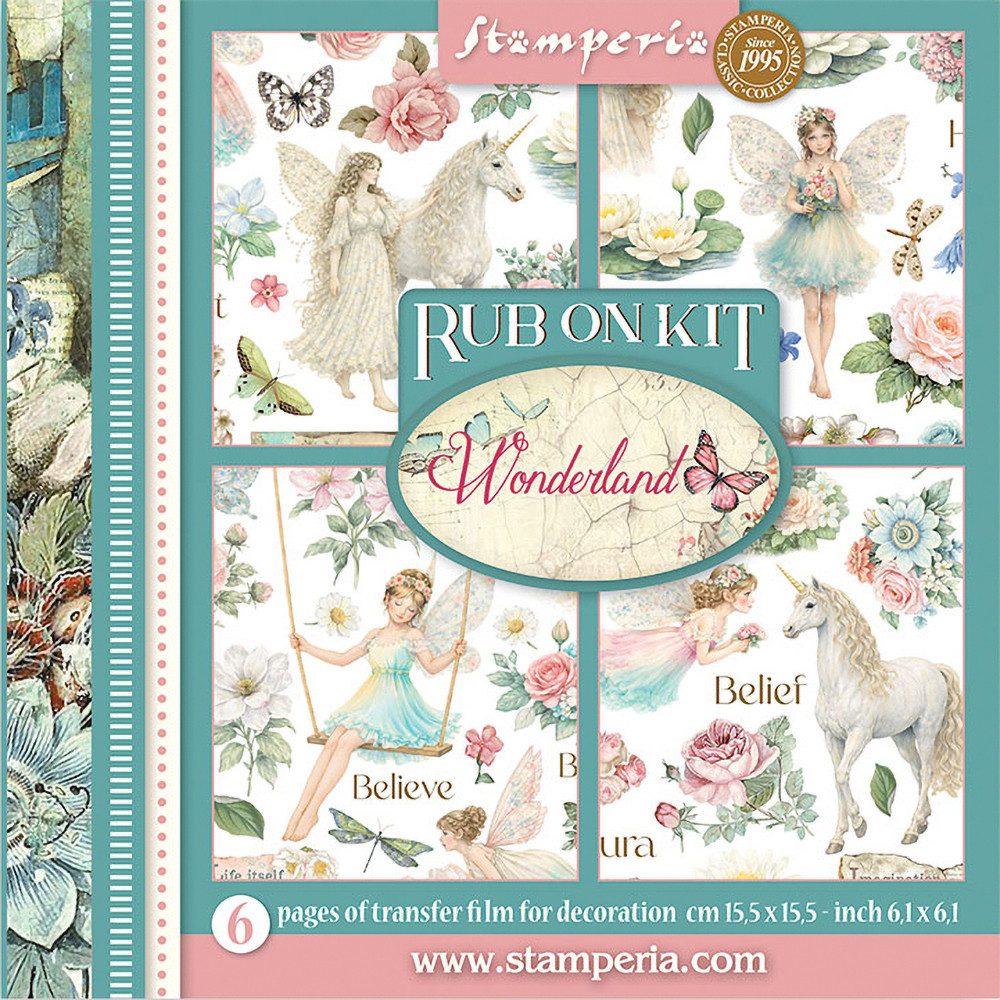 Stamperia Dekorationsfolie Rub On Sortiment Wonderland, 6 Blatt