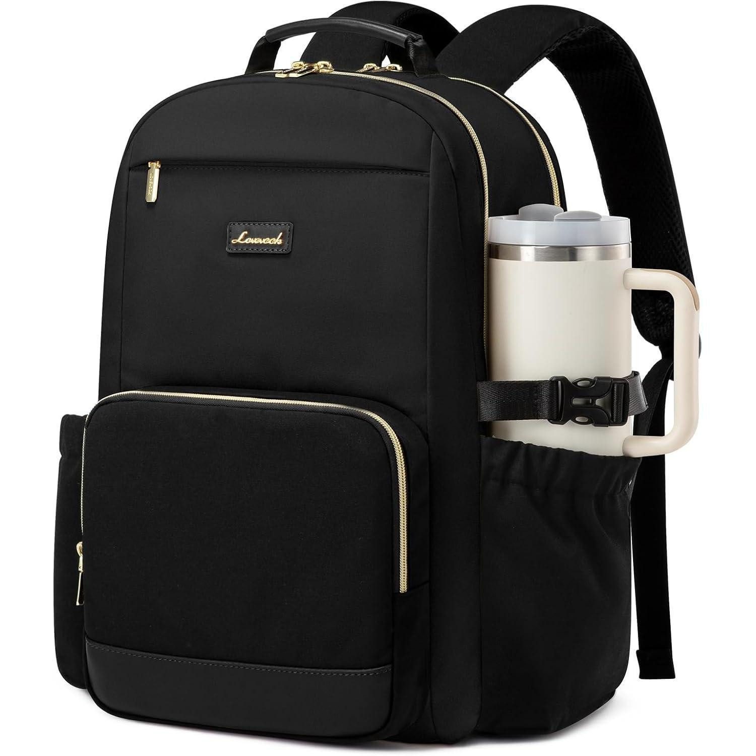 LuxusKollektion Laptoprucksack Rucksack Damen Laptop Schulrucksack Flaschenfach Uni Schwarz 18 zoll