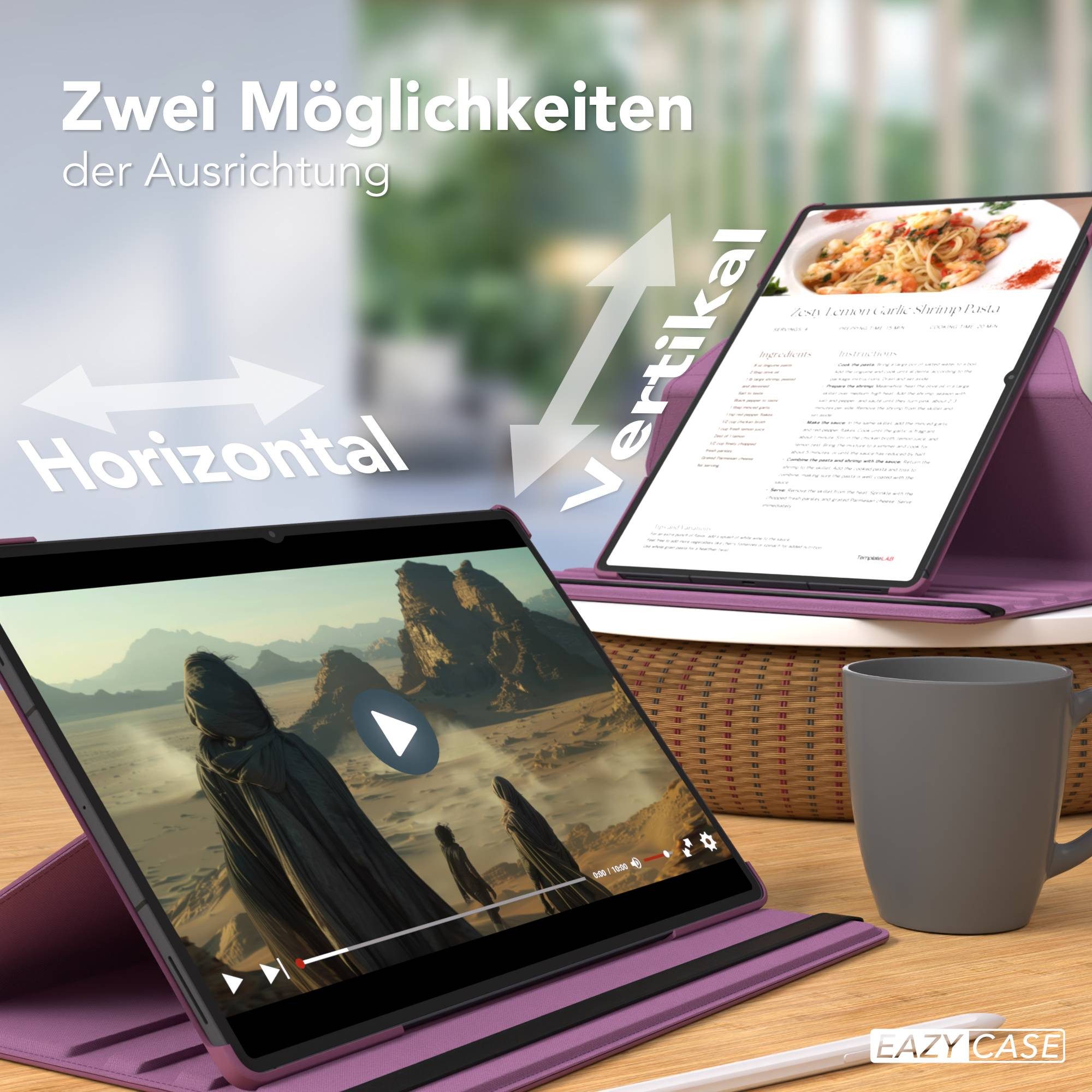 EAZY CASE Tablet-Hülle Rotationcase für Samsung Galaxy Tab S11 Ultra 14,6 Zoll, Tablet-Hülle Bookstyle Case Fullcover Schutz Tasche Stehfunktion Lila – Bild 5 von 5