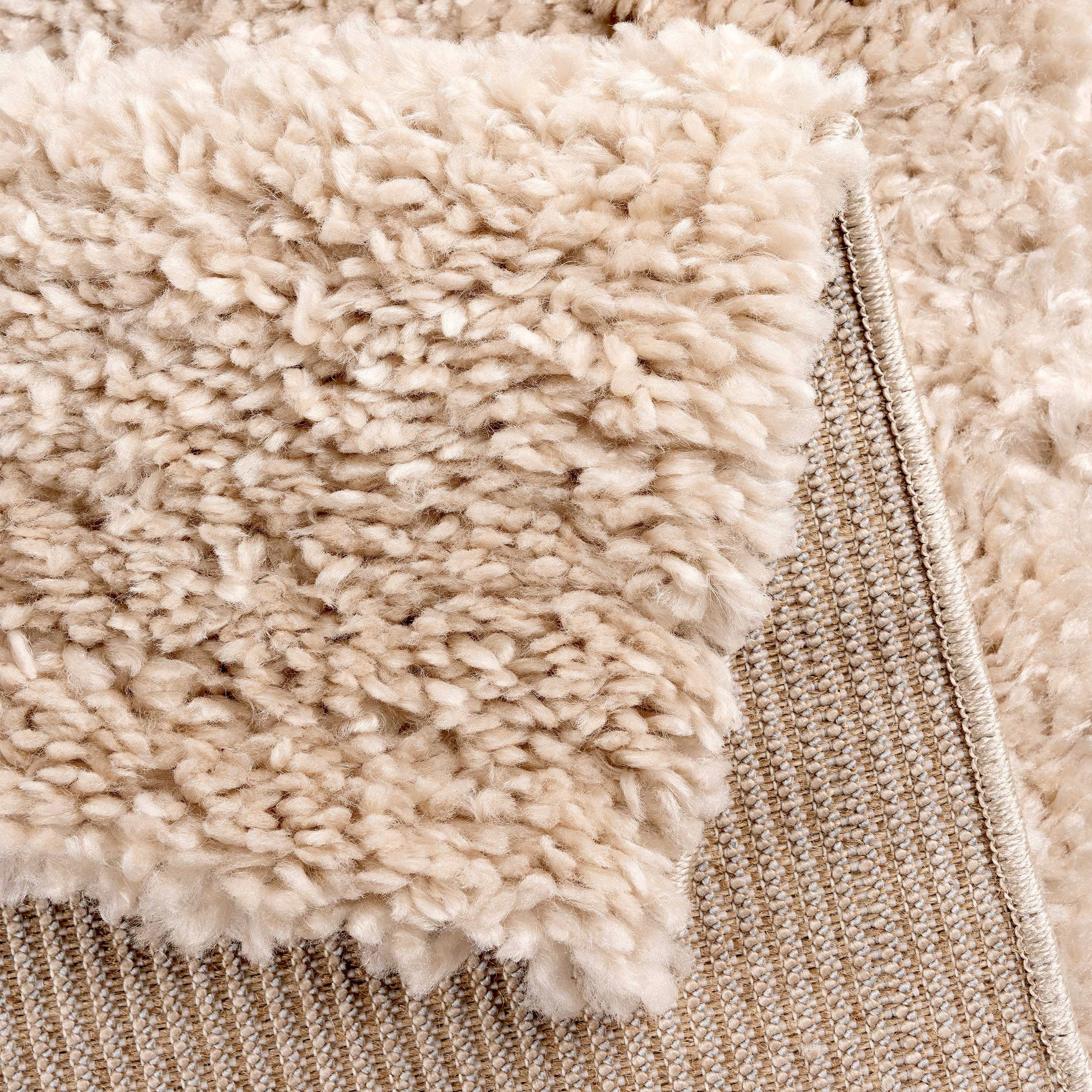 Teppich Teppich modern Design, beige uni, Sehrazat, rechteckig, Höhe: 30 mm,  Shaggy Hochflor Teppich mit zeitlosem Muster, Langflor Teppich, für  Wohnzimmer, Esszimmer, Schlafzimmer, Kinderzimmer, Büro, Flur, Diele