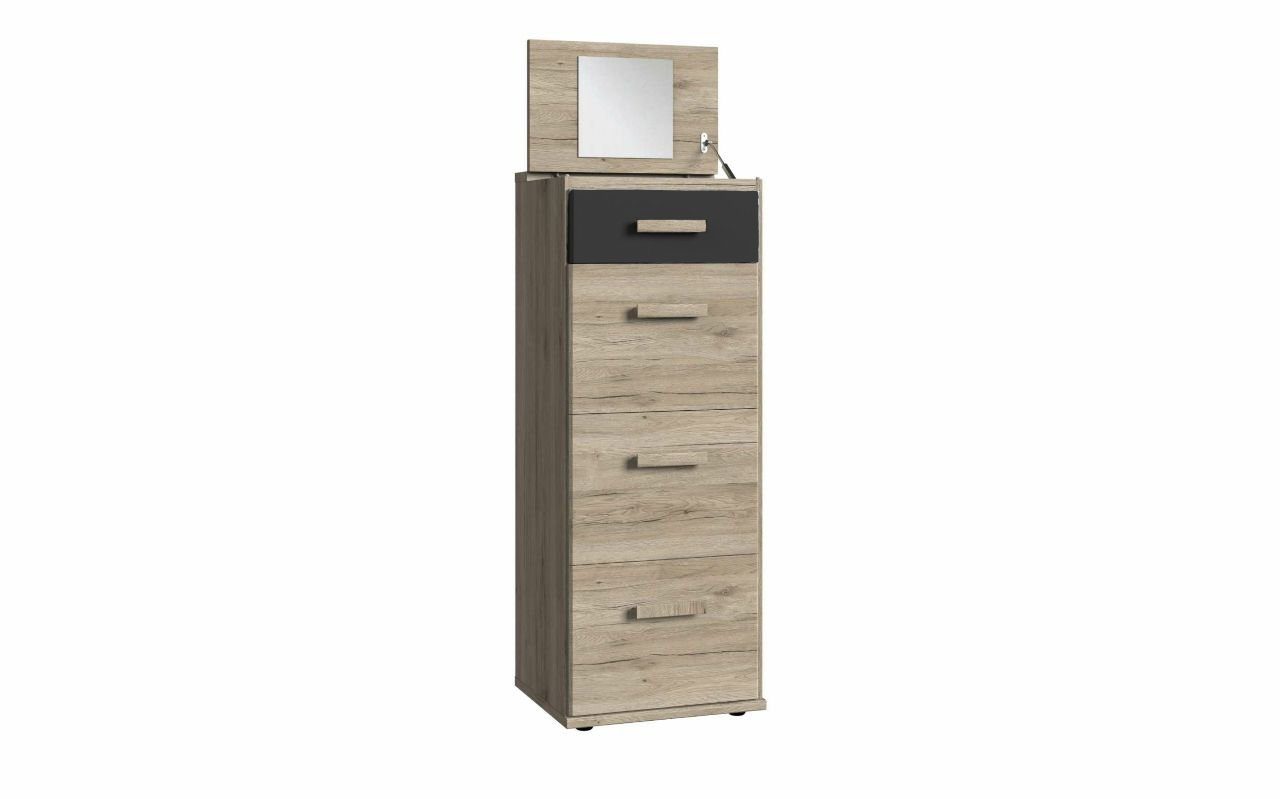 Karoline mit (Highboard, viel Modern Eiche Graphit Wohmöbel, Schubladen, Schubladenkommode) aus mit Sanremo Design, Spiegel Stylefy Stauraum, 4 - Holzwerkstoff, Kinderkleiderschrank