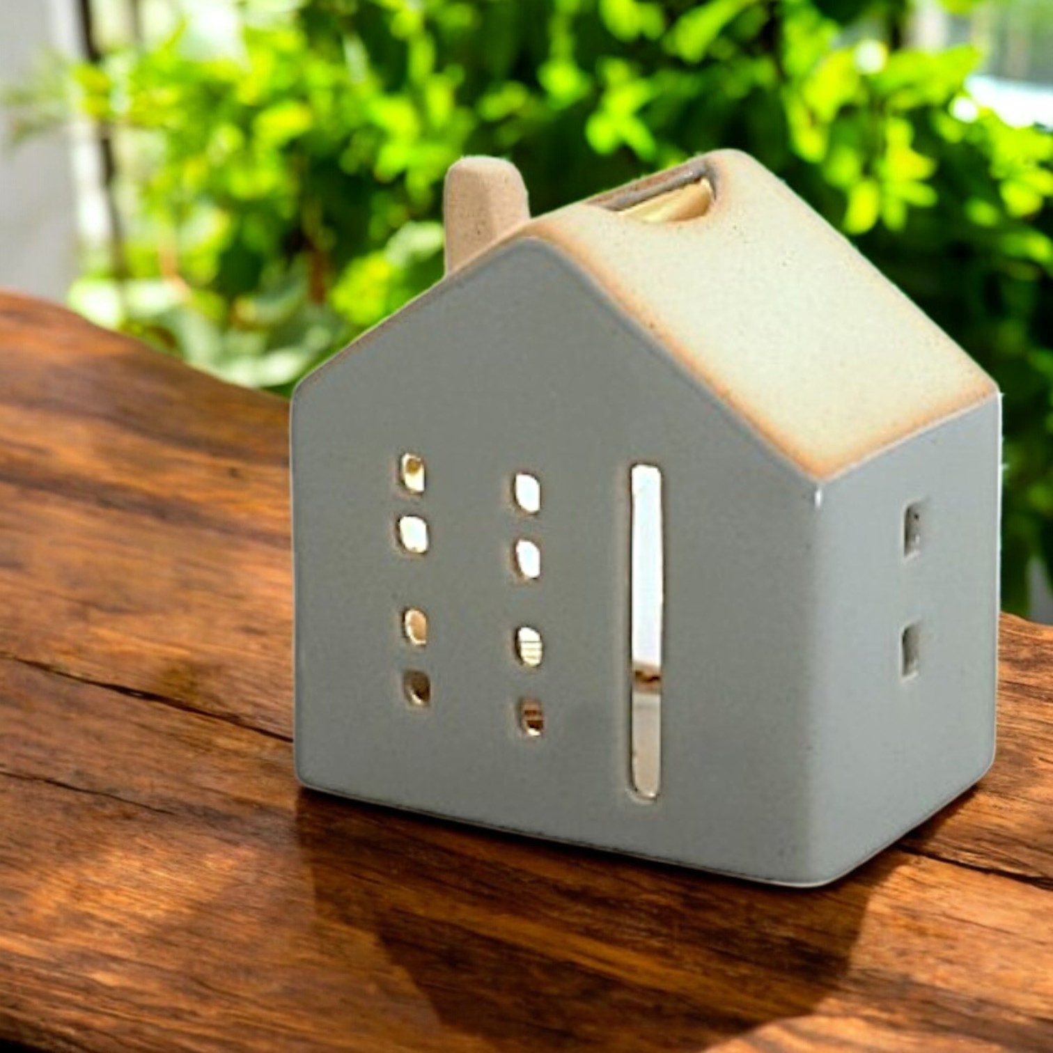 Werner Voß Windlicht Teelichthalter Keramik Haus Licht 11x9x6 cm Grau Natur gemütliche Deko