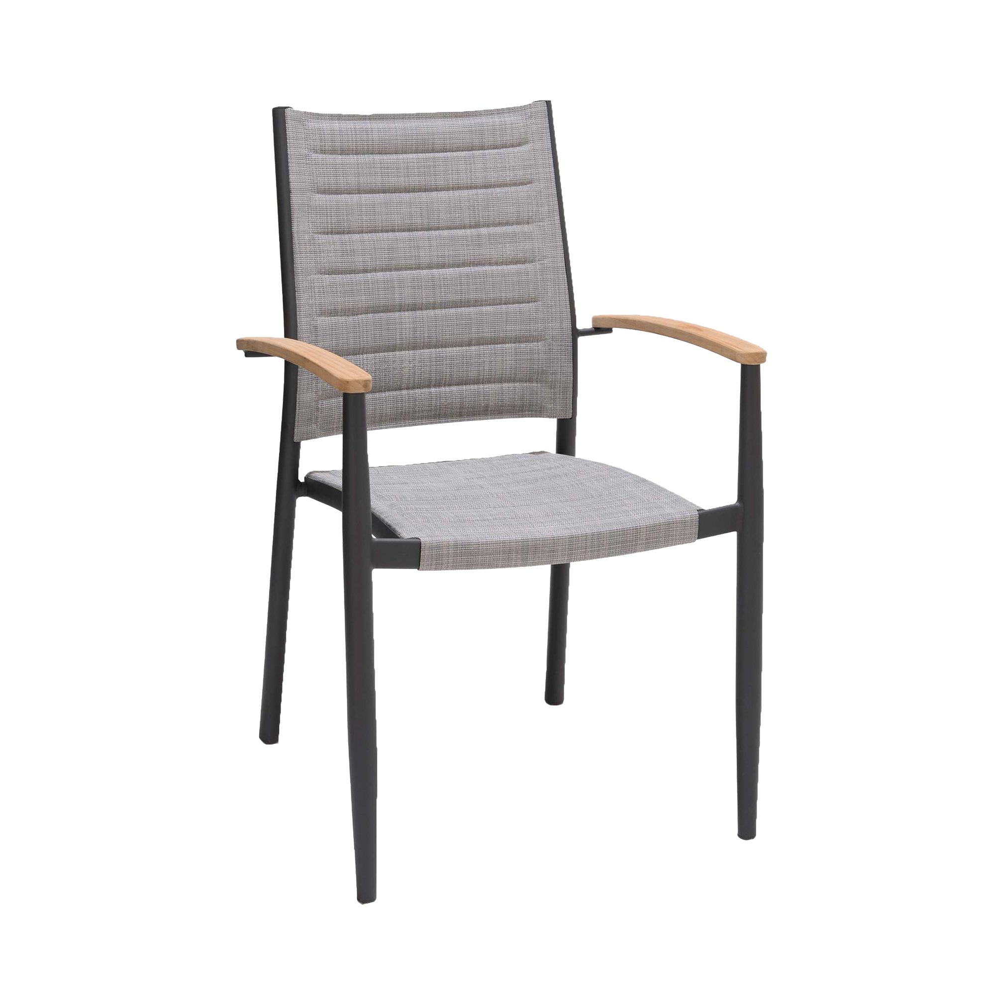 Lars Larsen Stapelstuhl TOPAZ, Aluminiumgestell, Armlehnen aus Teakholz