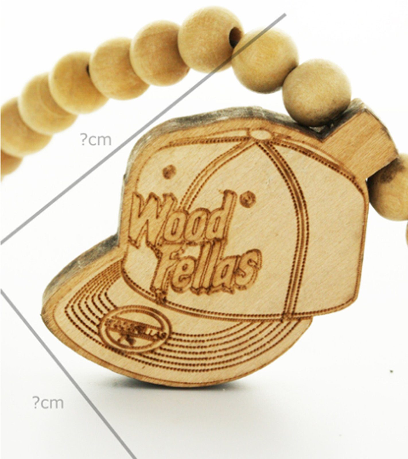 Mode-Schmuck Beige Hals-Schmuck WOOD Halsband FELLAS Holz-Kette FELLAS mit WOOD Cap Anhänger modische Hip-Hop
