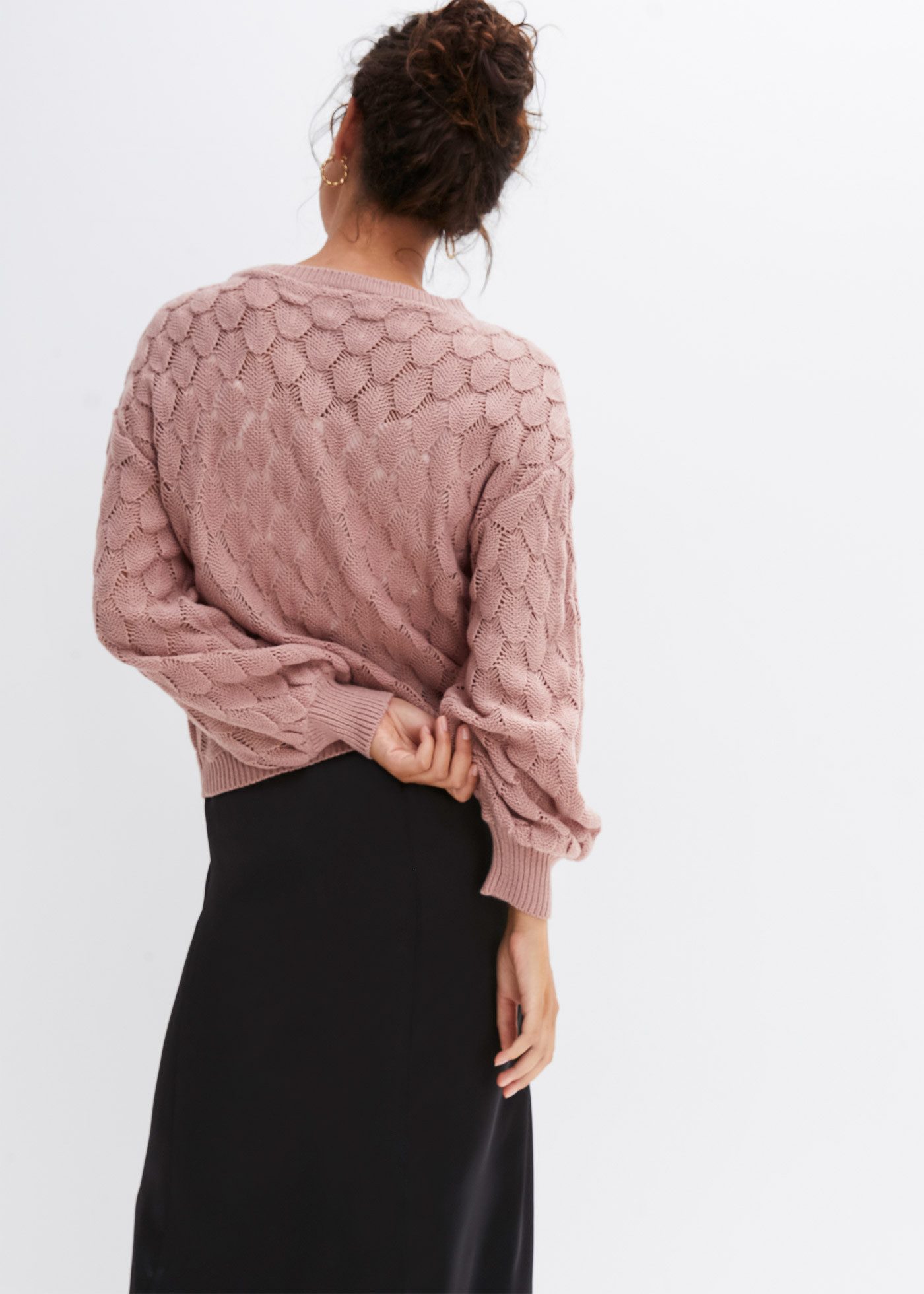 bonprix Ajourpullover lässige Passform, Ballonärmel, tolles Ajour-Strickmuster
