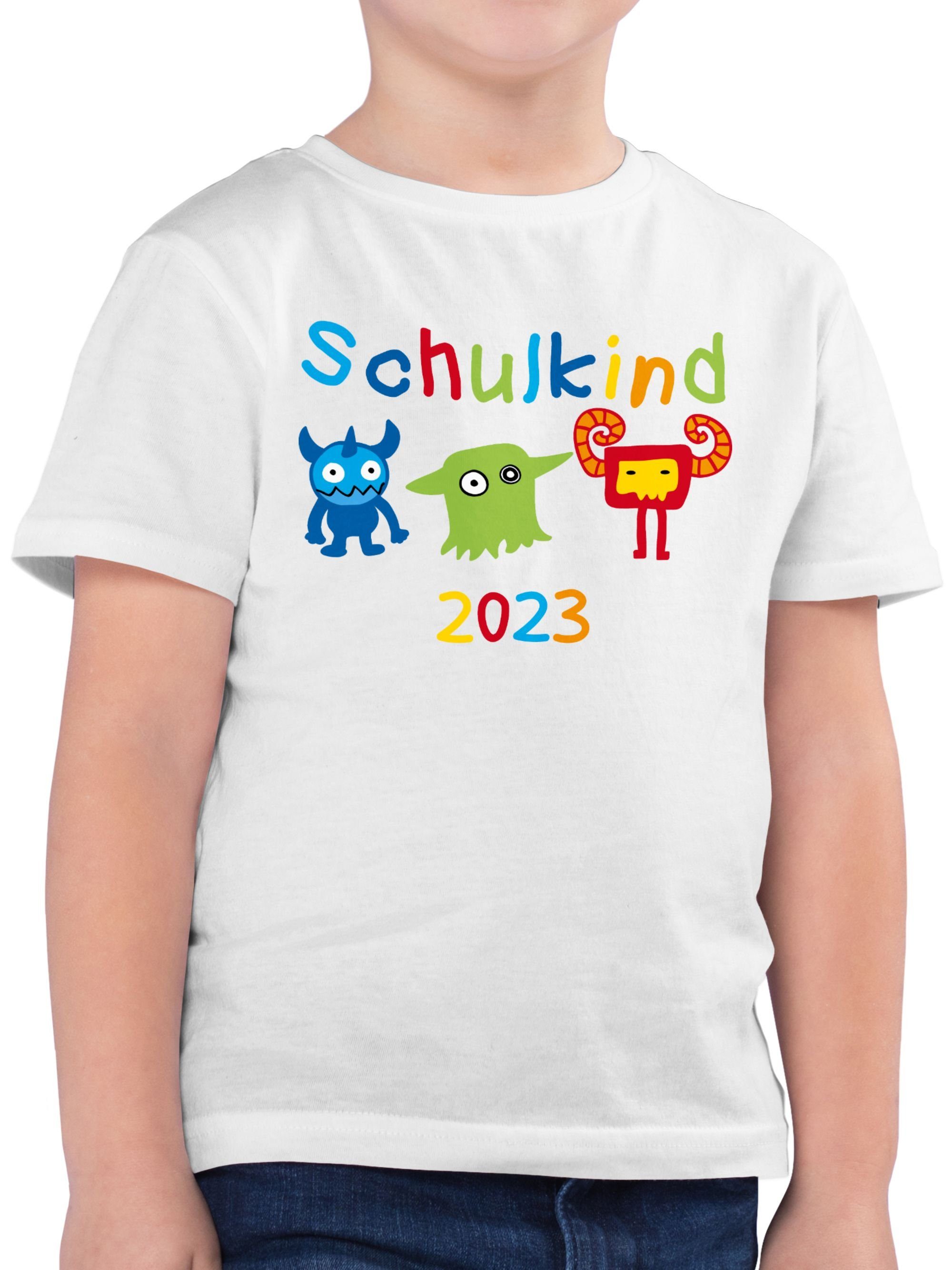 Shirtracer T-Shirt Schulkind 2023 Monster Einschulung Junge Schulanfang Geschenke 02 Weiß