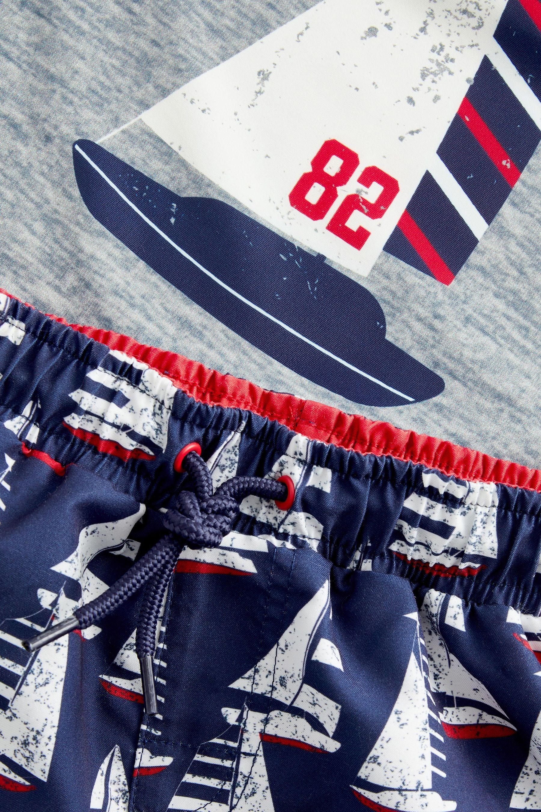 Sonnenschutzset Next Boat Grey/Navy Zweiteiliges Badeanzug Blue Top mit (2-St) Shorts und