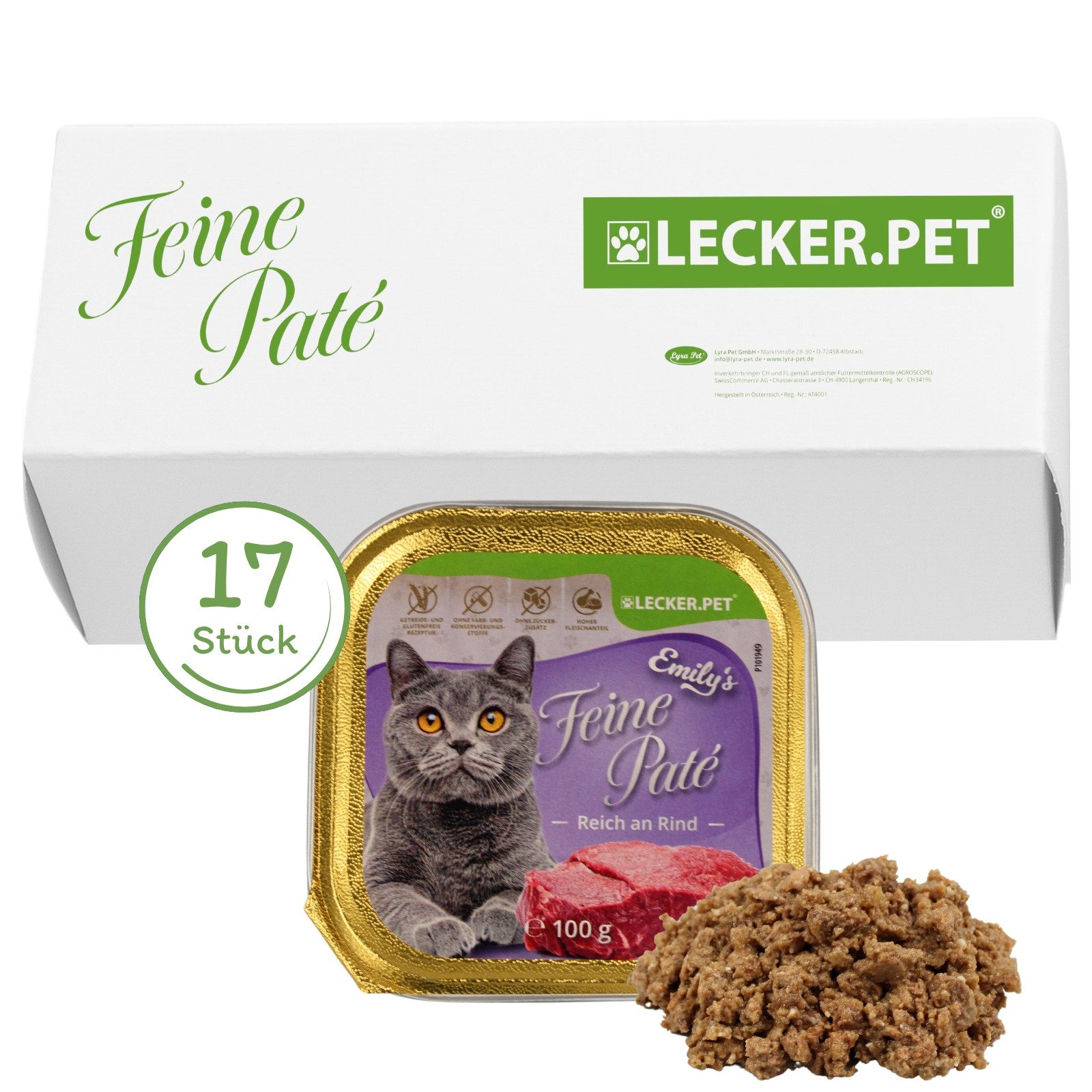 Lecker.Pet 17 x 100 g Lecker.Pet® Emily's Feine Paté Reich an Rind Nassfutter Rind, Nassfutter für: Katze