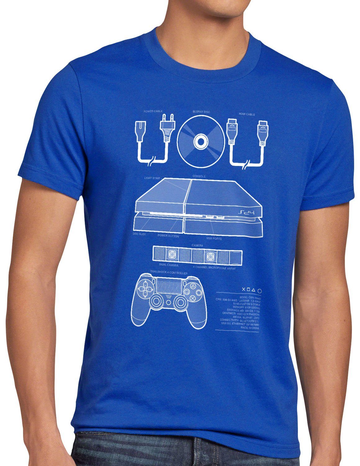 style3 Print-Shirt Herren T-Shirt PS4 Gamer konsole pro vr blau