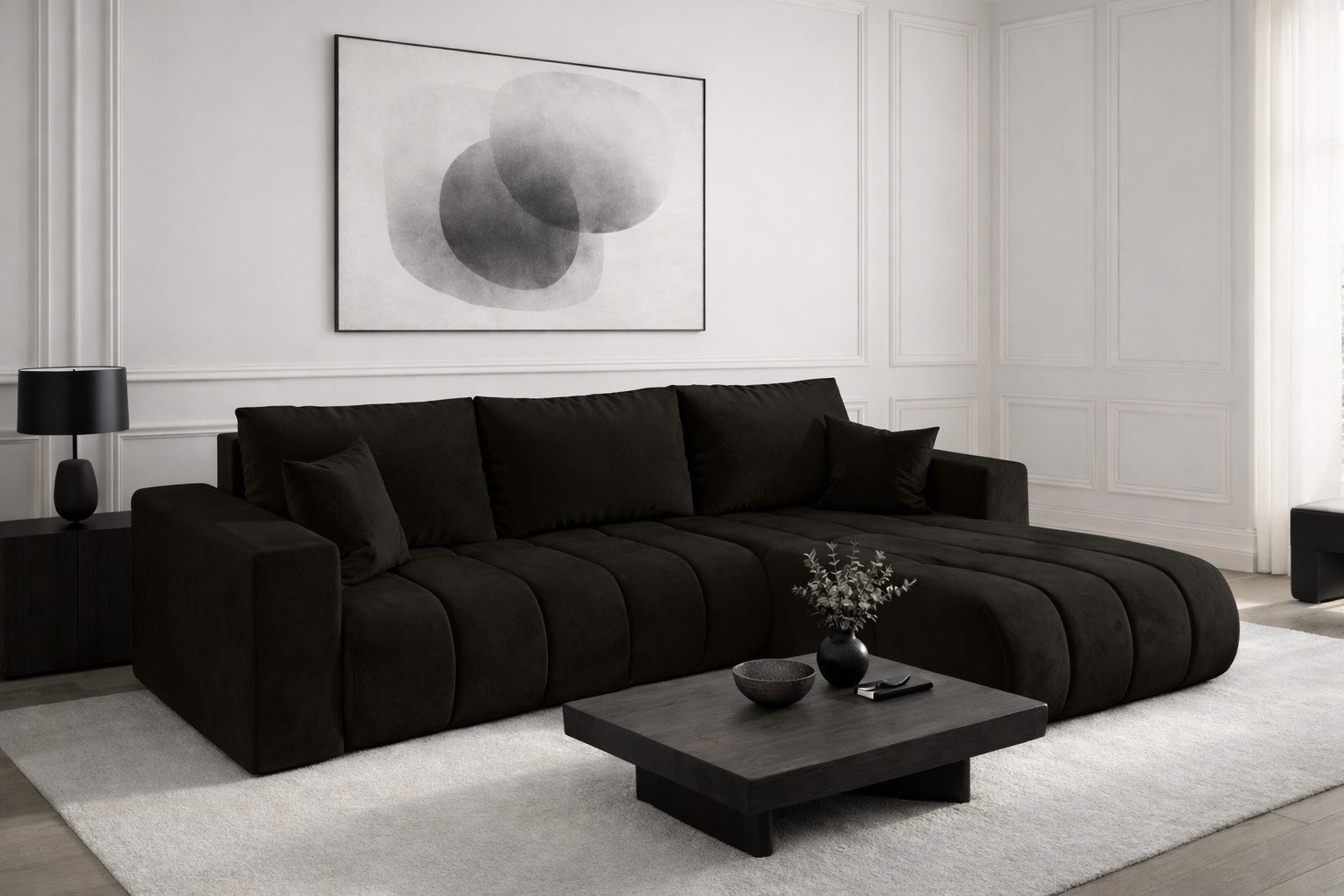 Kaiser Möbel Ecksofa Sofa L-form mit Schlaffunktion im Veloursstoff Monolith MILO PREMIUM, Ecksofa, Hydrophobe Beschichtung,Pflegeleicht,Abriebfest,Modernes Design