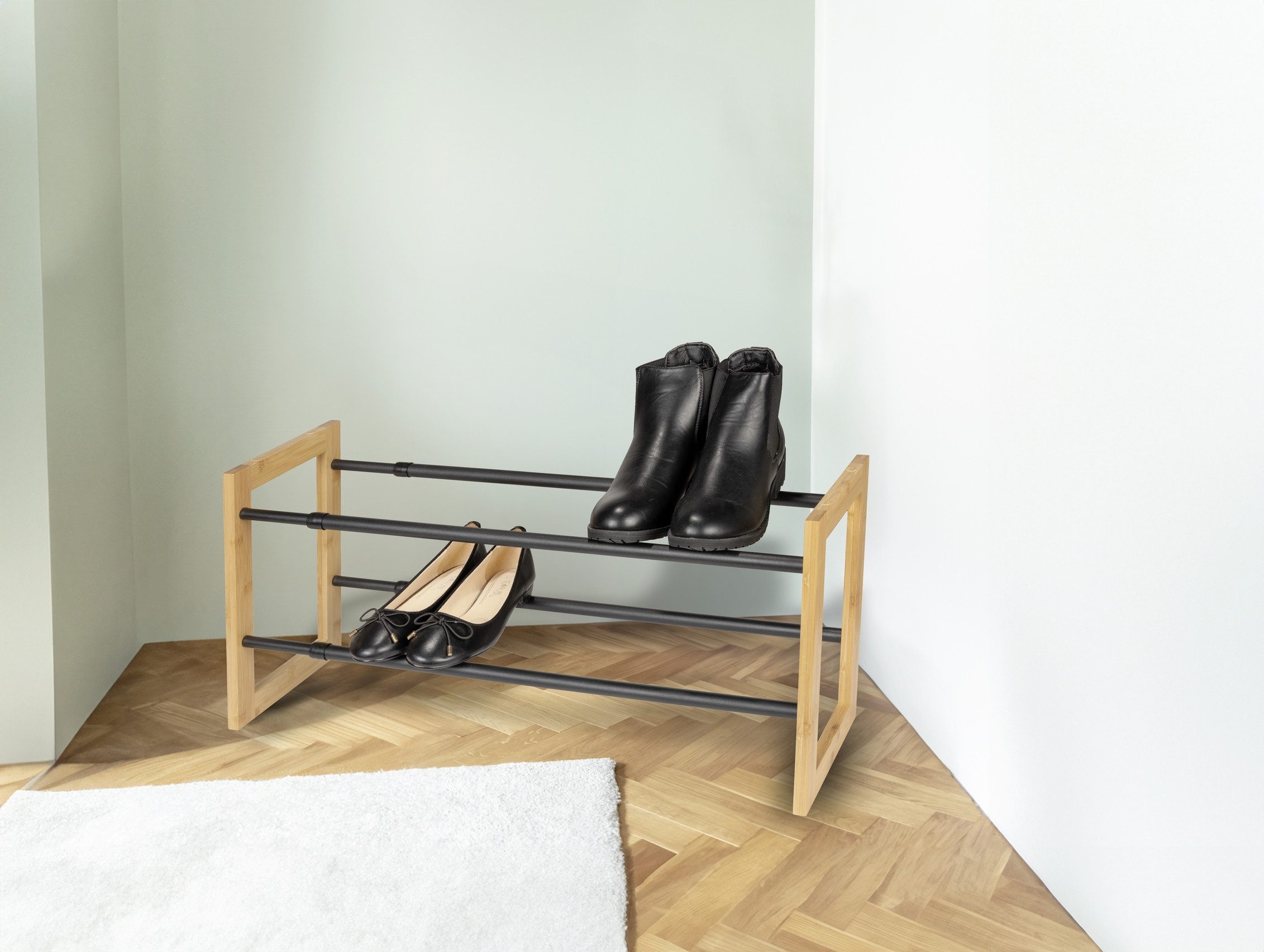 WENKO Schuhregal Modell Ecori, Schuhschrank mit 2 Ablagen, schmal, ausziehb günstig online kaufen