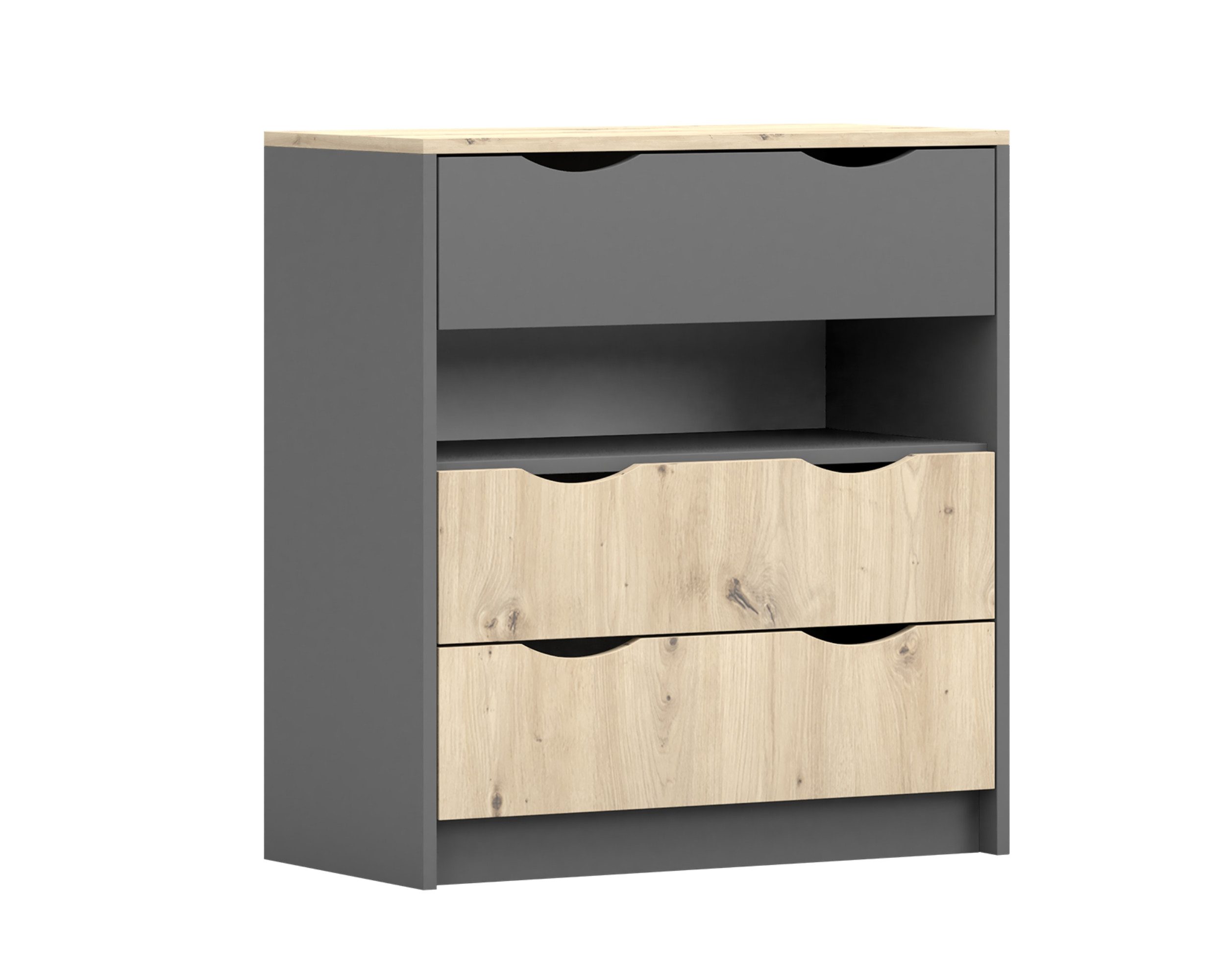 Kommode JUMI 03 Jugendzimmer Jugendmöbel in Weiß/Grau + Eiche Artisan