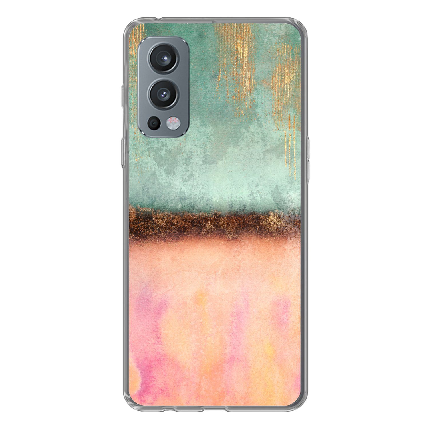 MuchoWow Handyhülle für OnePlus Nord 2 5G Gold - Farbe - Abstrakt - Grün - Rosa, Phone Case, Silikon, Schutzhülle Dünn