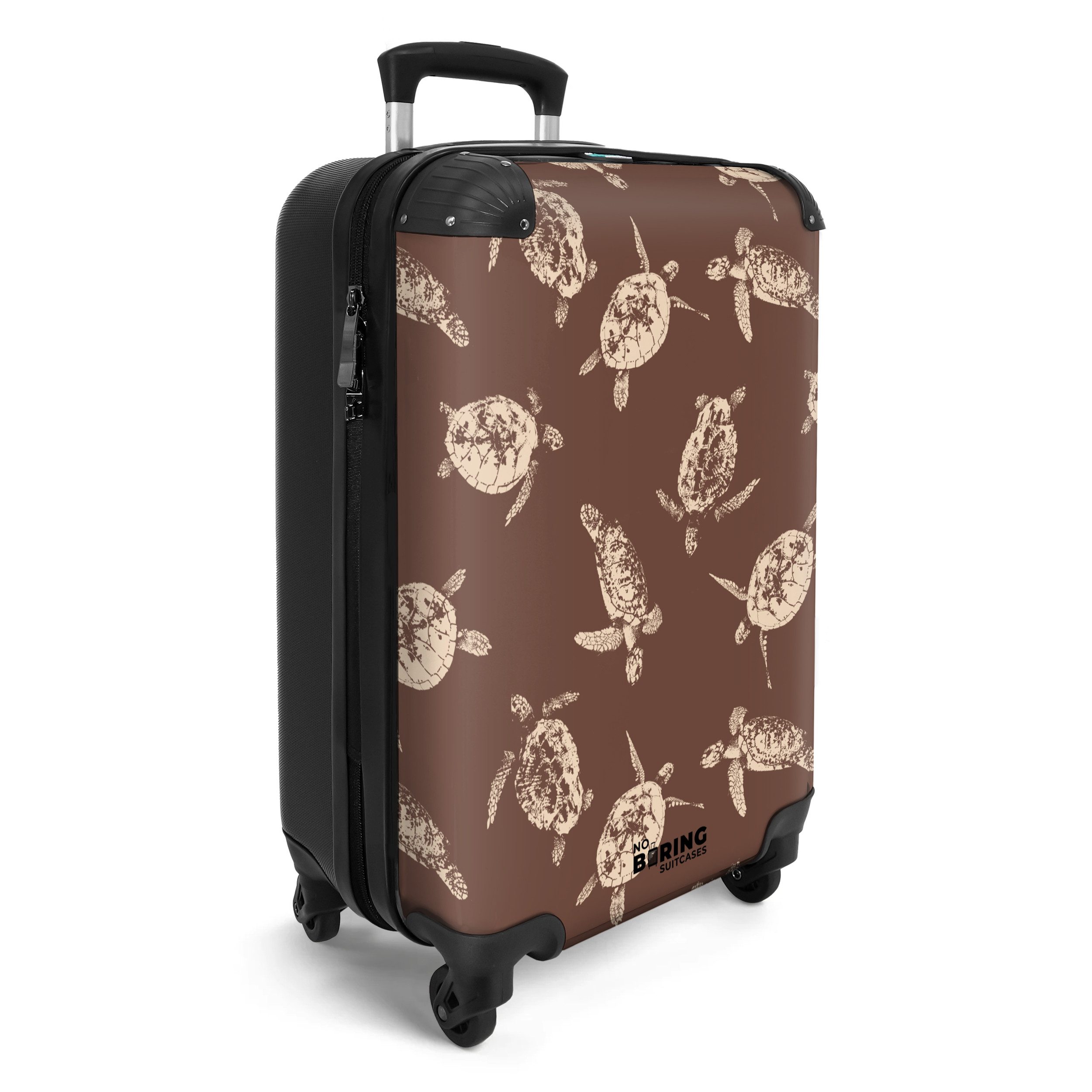 NoBoringSuitcases.com© Hartschalen-Trolley Braun mit Schildkrötenaufdruck 55x35x20cm, Reisekoffer mit 4 Rollen, Carry on luggage, Männer – Bild 2 von 5