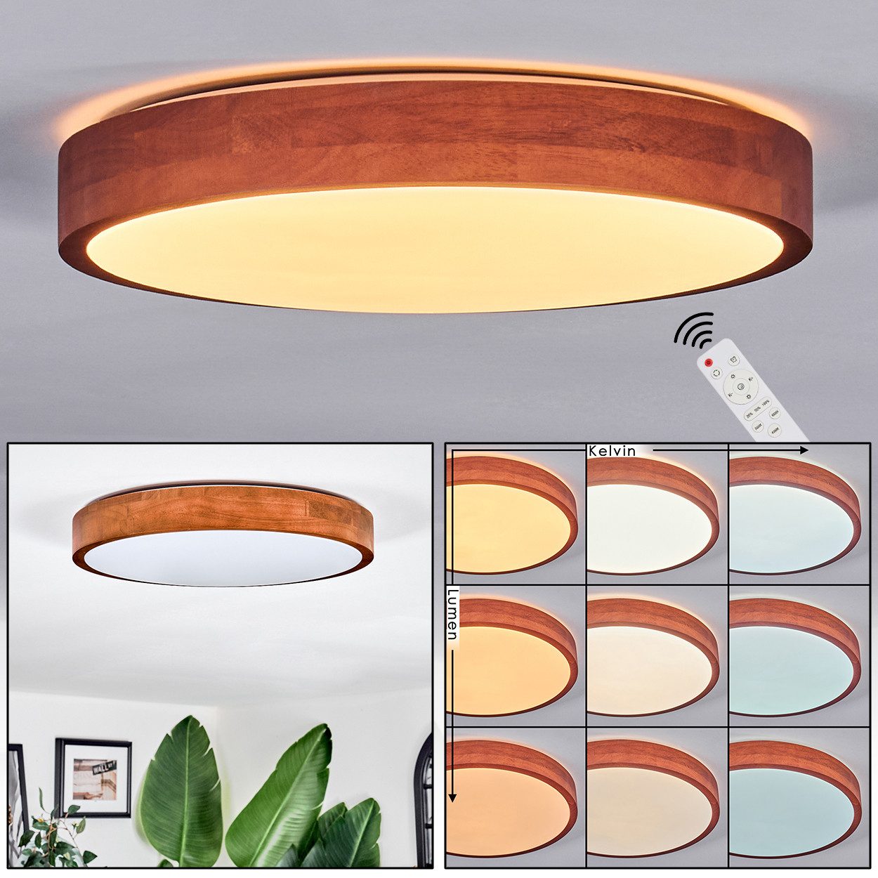 hofstein Deckenleuchte Deckenlampe aus Metall/Holz/Kunststoff in Natur/Brau günstig online kaufen