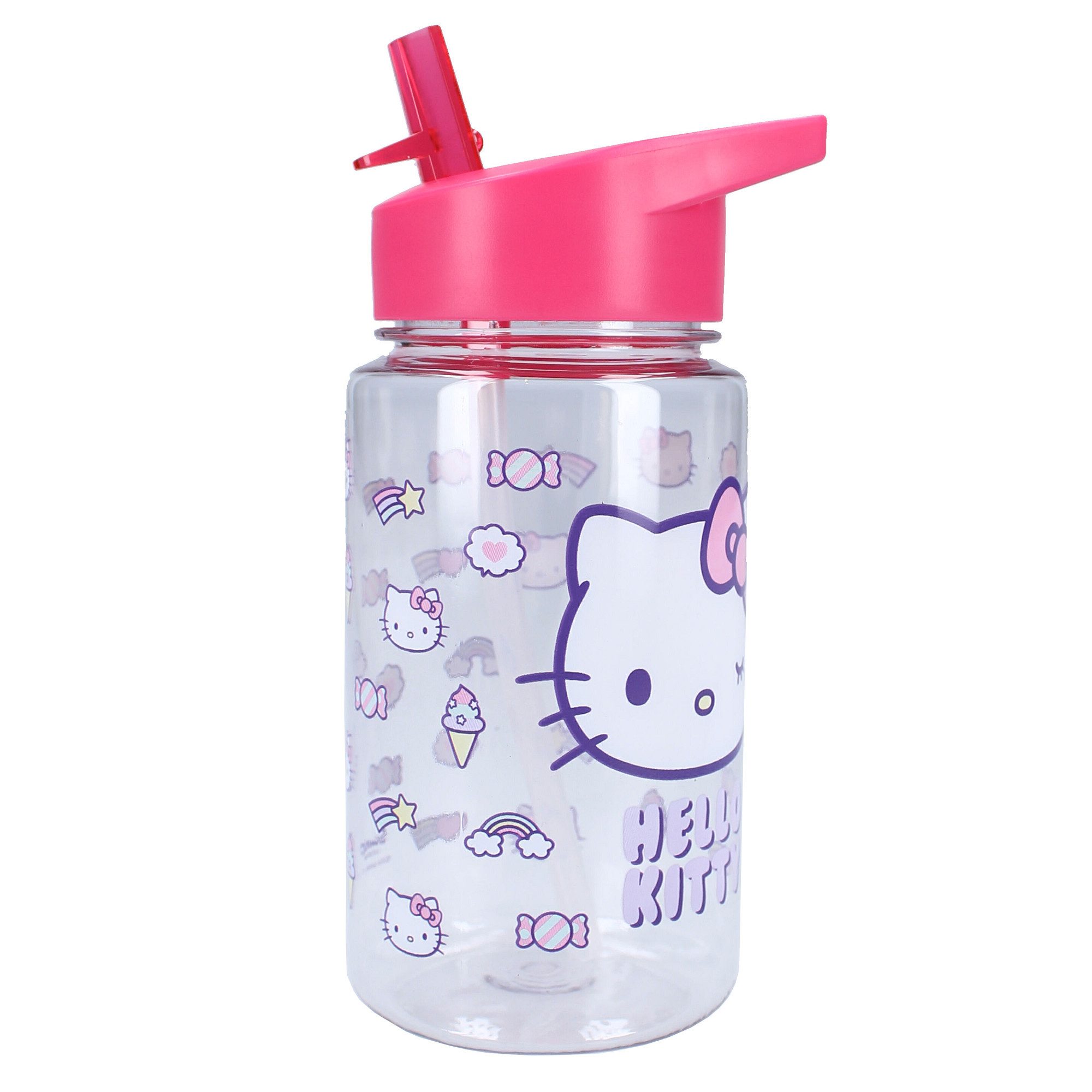 Hello Kitty Trinkflasche „Drink Up“ Trinkflasche Mit Strohhalm und pinkem Henkel