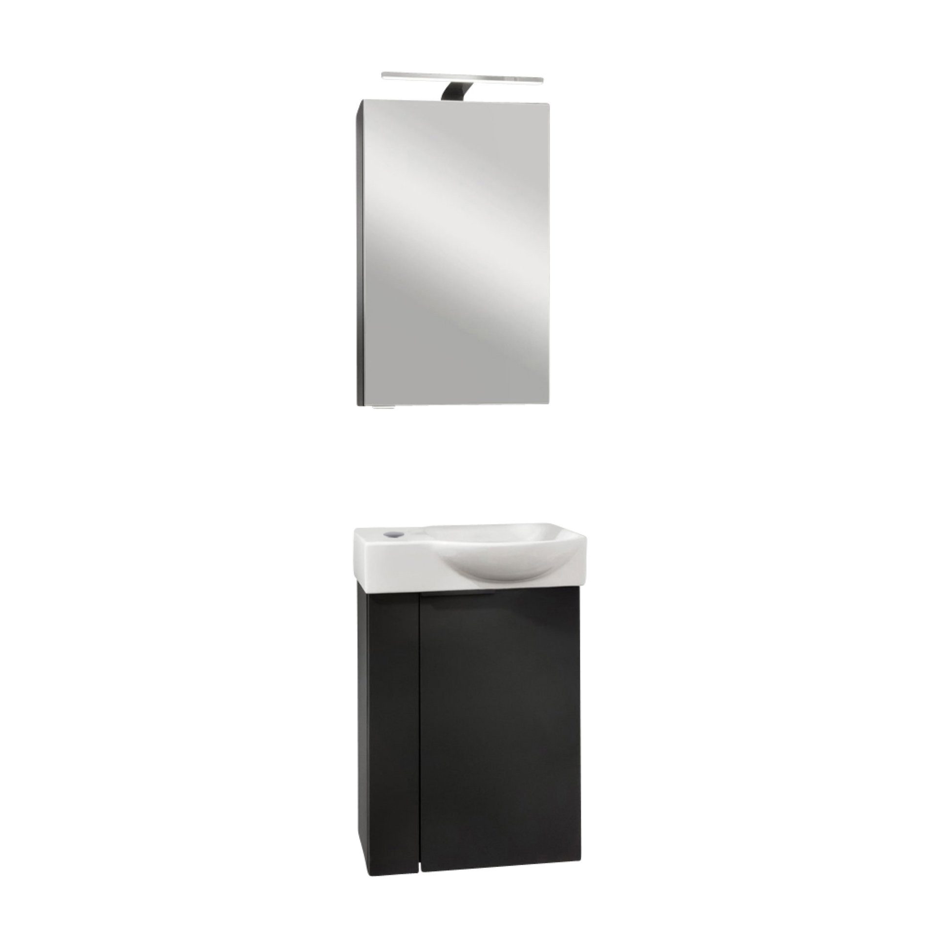 FACKELMANN Badmöbel-Set Gäste WC Set, Badmöbel mit Spiegelschrank, Waschtischunterschrank
