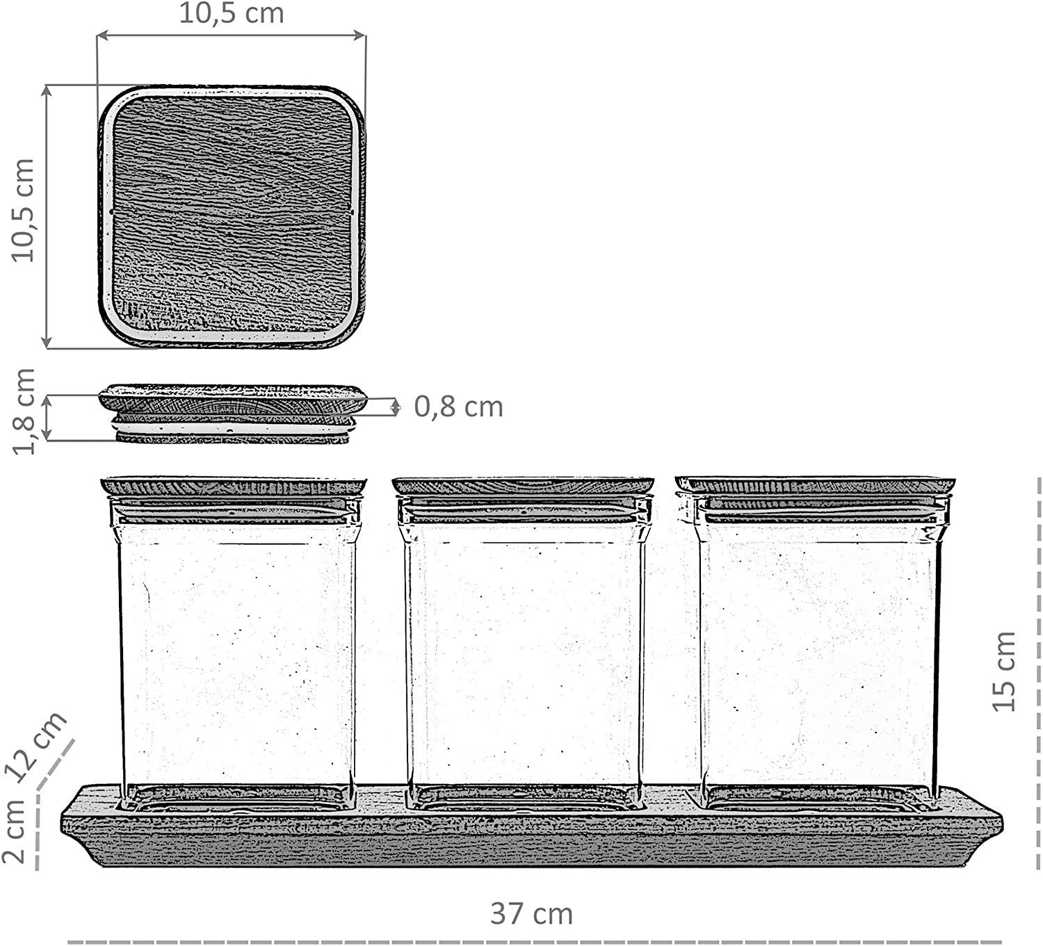 Anthrazit Liter Zuckerdosen Eckige Deckel 3-tlg), Kunststoff, Frischhaltedose, Lashuma (Set, 1 mit Transparent
