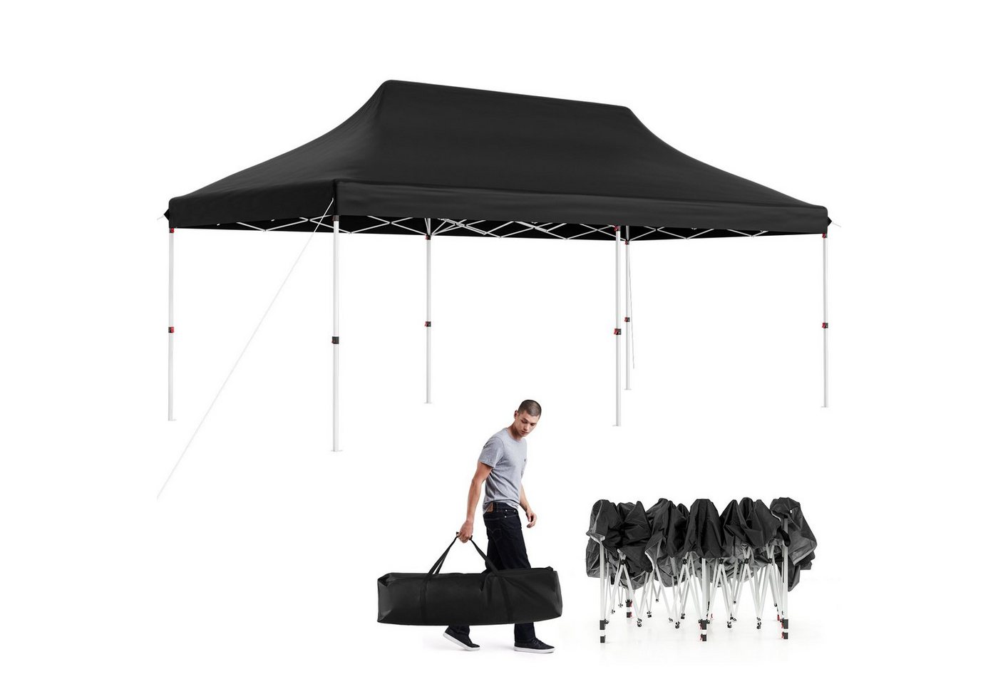 Thumbnail - COSTWAY Pavillon, 3x6m höhenverstellbarer Faltpavillon mit Tragetasche