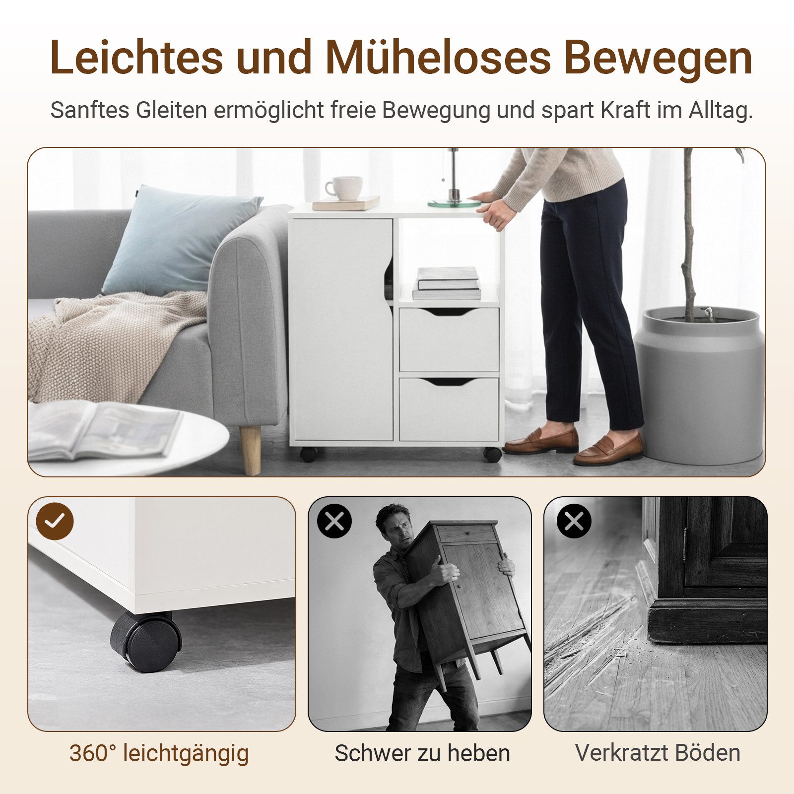 SoBuy Druckertisch FBT105, Schreibtisch Unterschrank, mit 2 Schubladen, Aktenschrank Rollcontainer Beistellwagen, auf Rollen – Bild 4 von 5