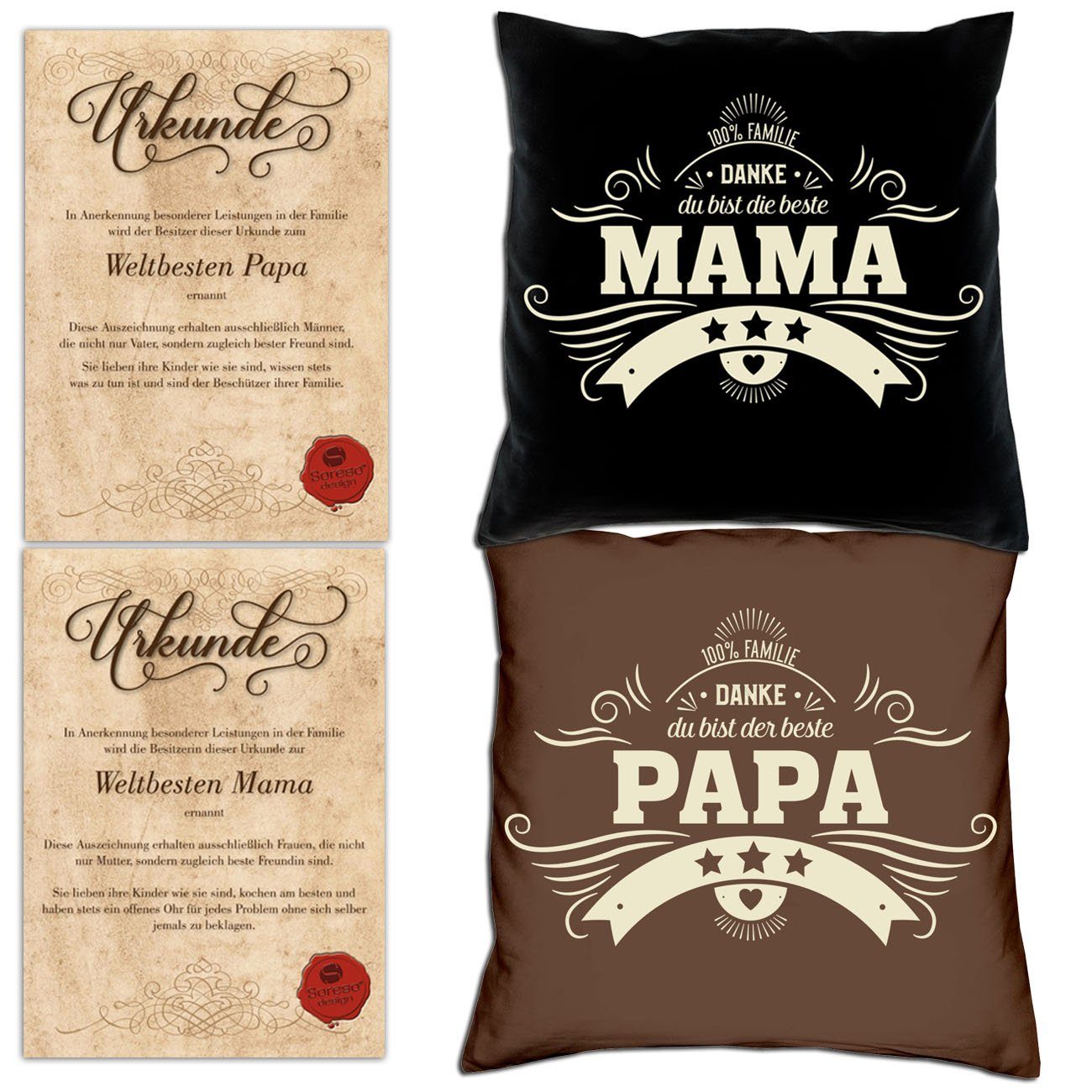 Kissen-Set Eltern Urkunden, Soreso® schwarz Papa Danke Dekokissen Danke Weihnachtsgeschenk mit für Mama