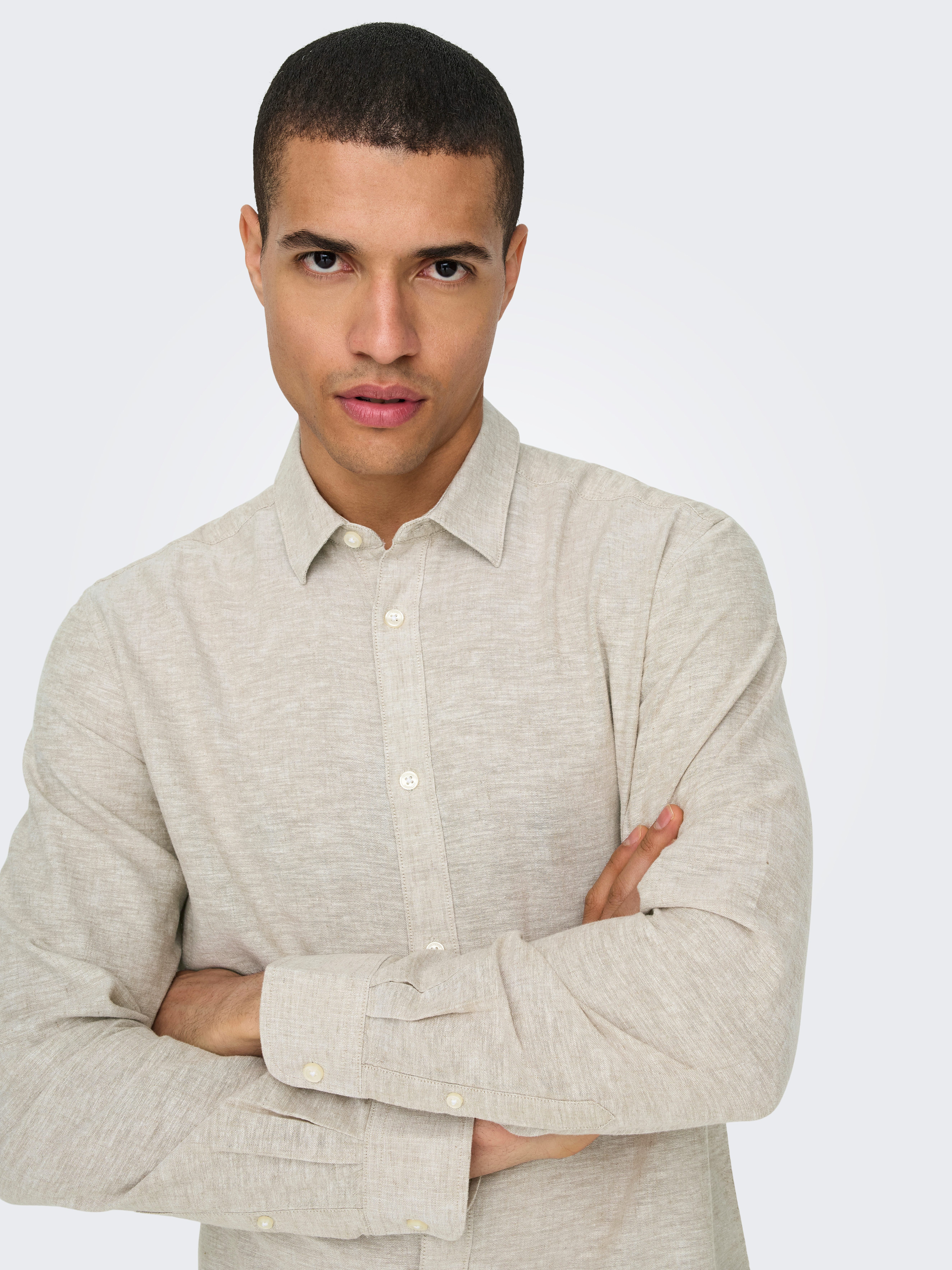ONLY & SONS Langarmhemd ONSCAIDEN LS SOLID LINEN SHIRT NOOS Baumwollmischung mit Leinen, slim fit