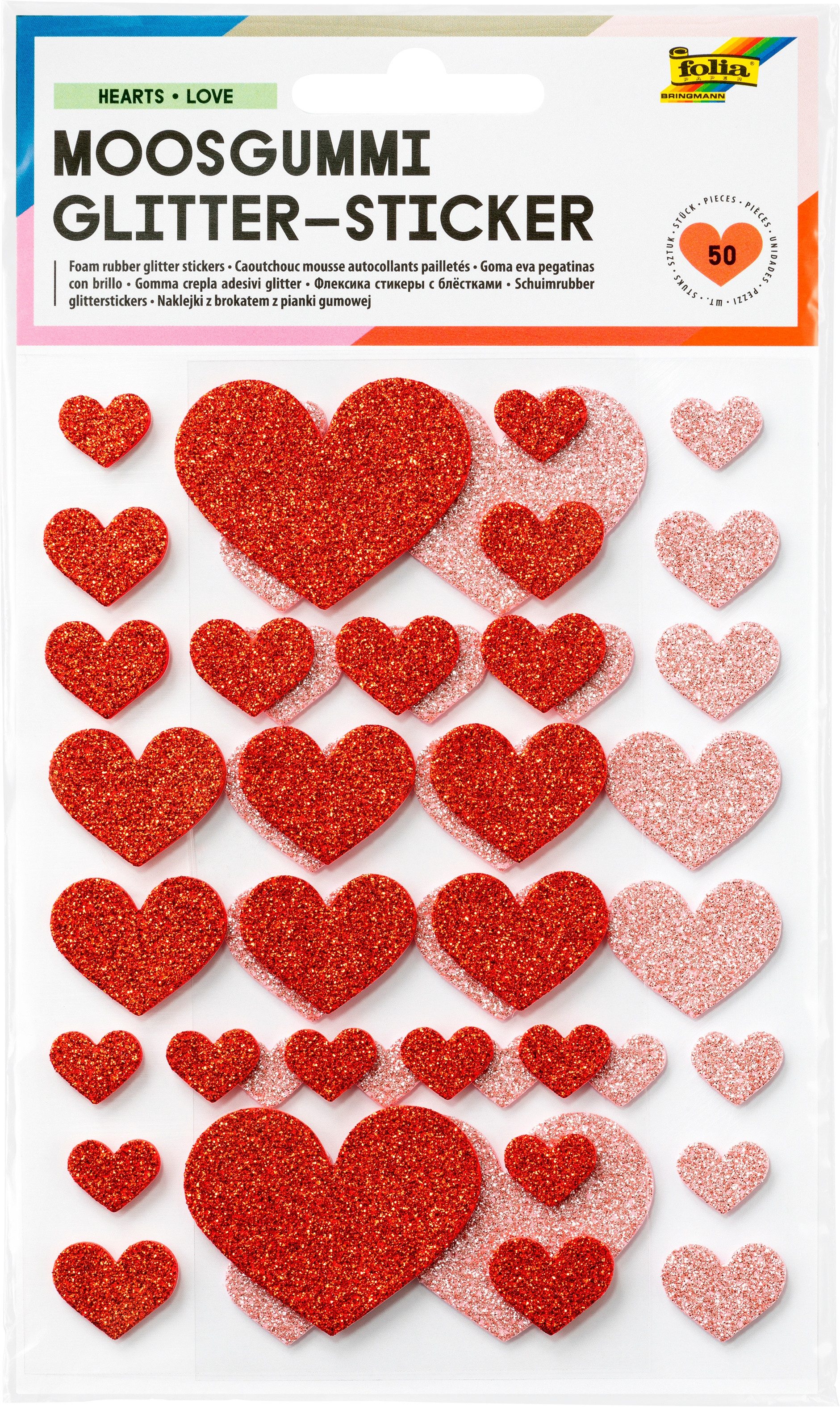 Folia Moosgummi Moosgummi-Glitzer-Sticker „Herz“, 50 Stück