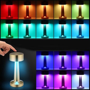 Bedee Tischleuchte Tischlampe Kabellos, LED Akku Tischleuchte, Tischlampe mit Batterie, Touch Dimmbare Metall LED Tischleuchte RGB, LED fest integriert, Dimmbare 16 Farben und 3 Helligkeitsstufen, Schreibtischlampe, Tischleuchte für Wohnzimmer, Schlafzimmer