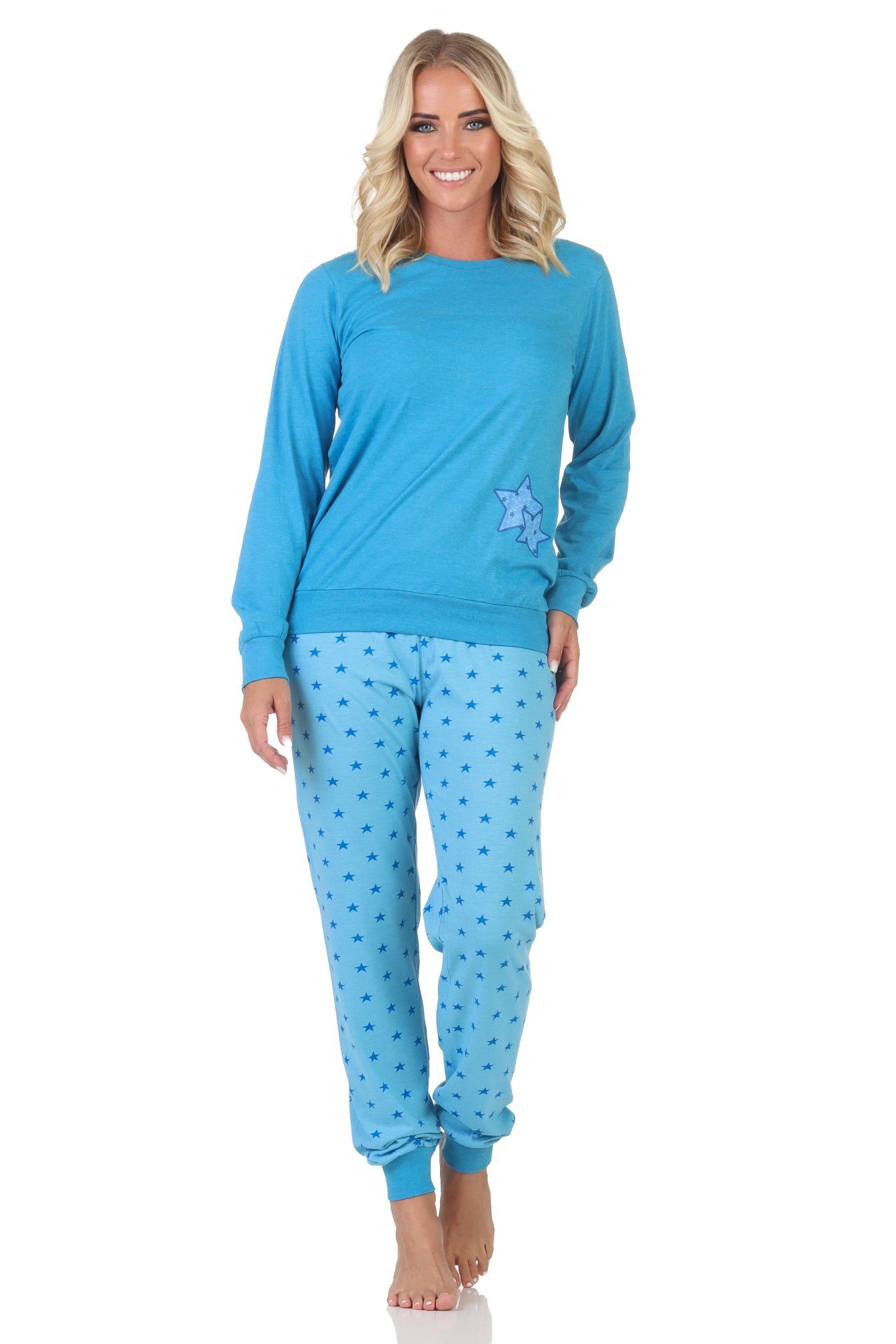 Pyjama Normann Damen Schlafanzug Pyjama langarm in Sterne Optik